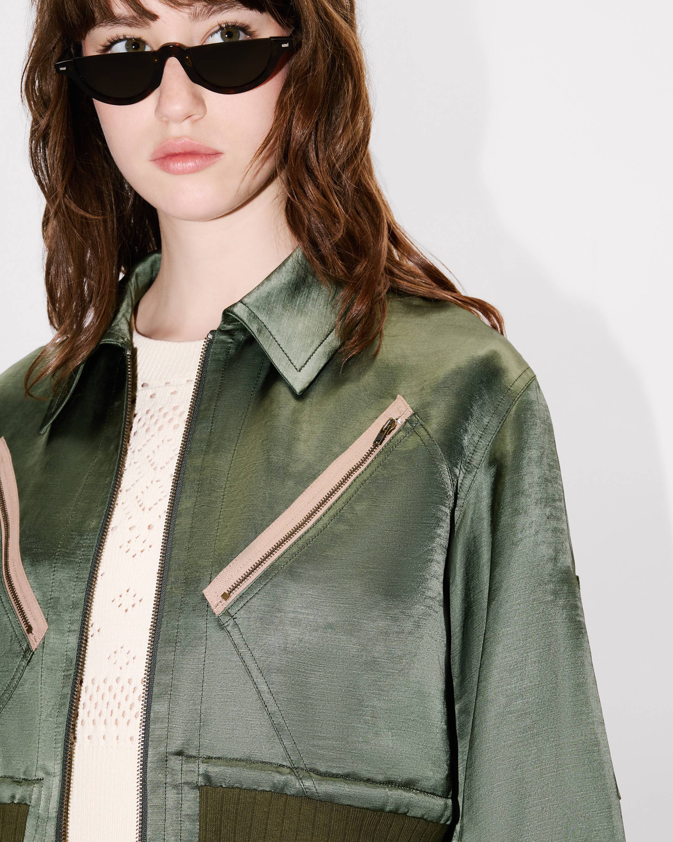 Cropped bomber in satin linen