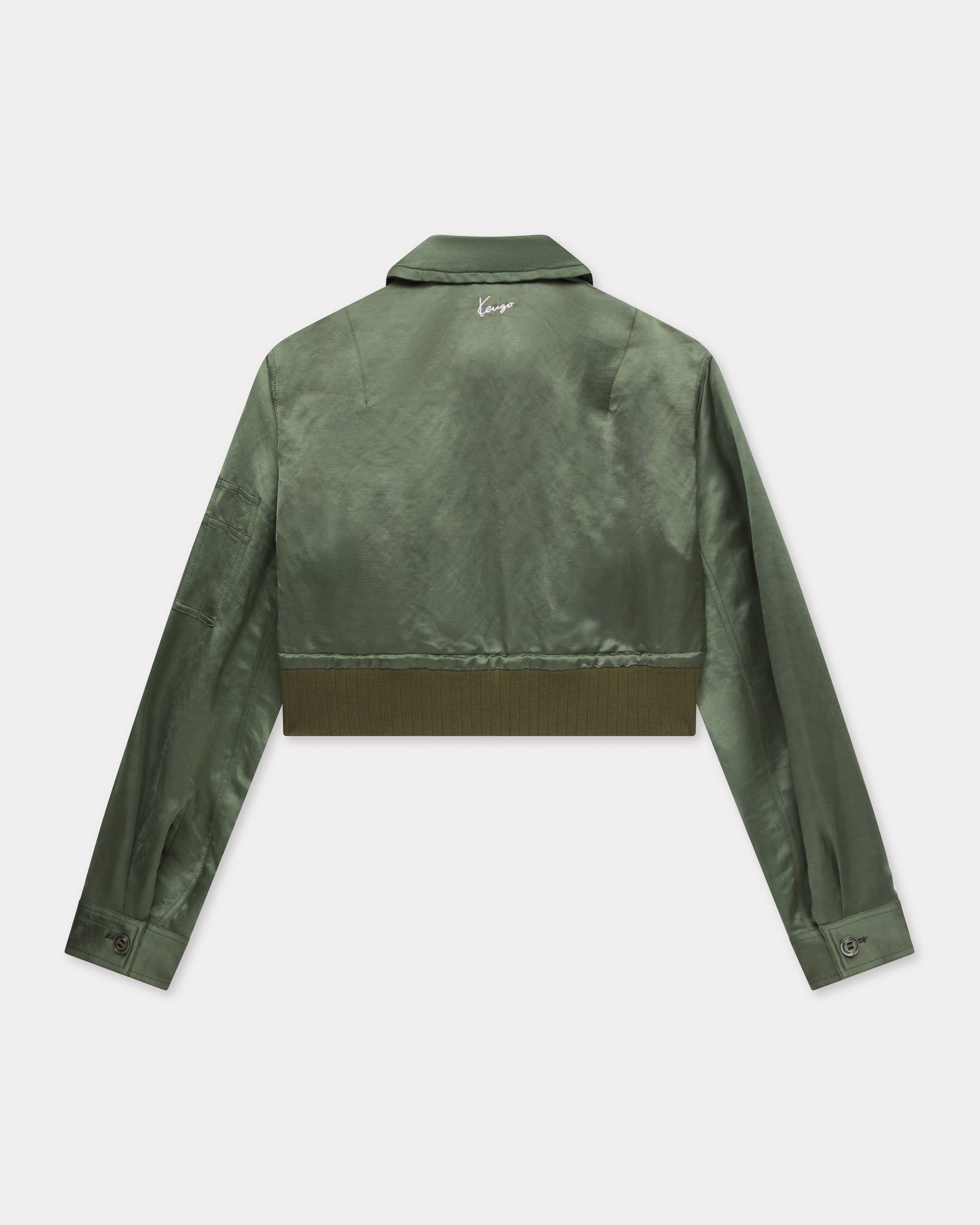 Cropped bomber in satin linen
