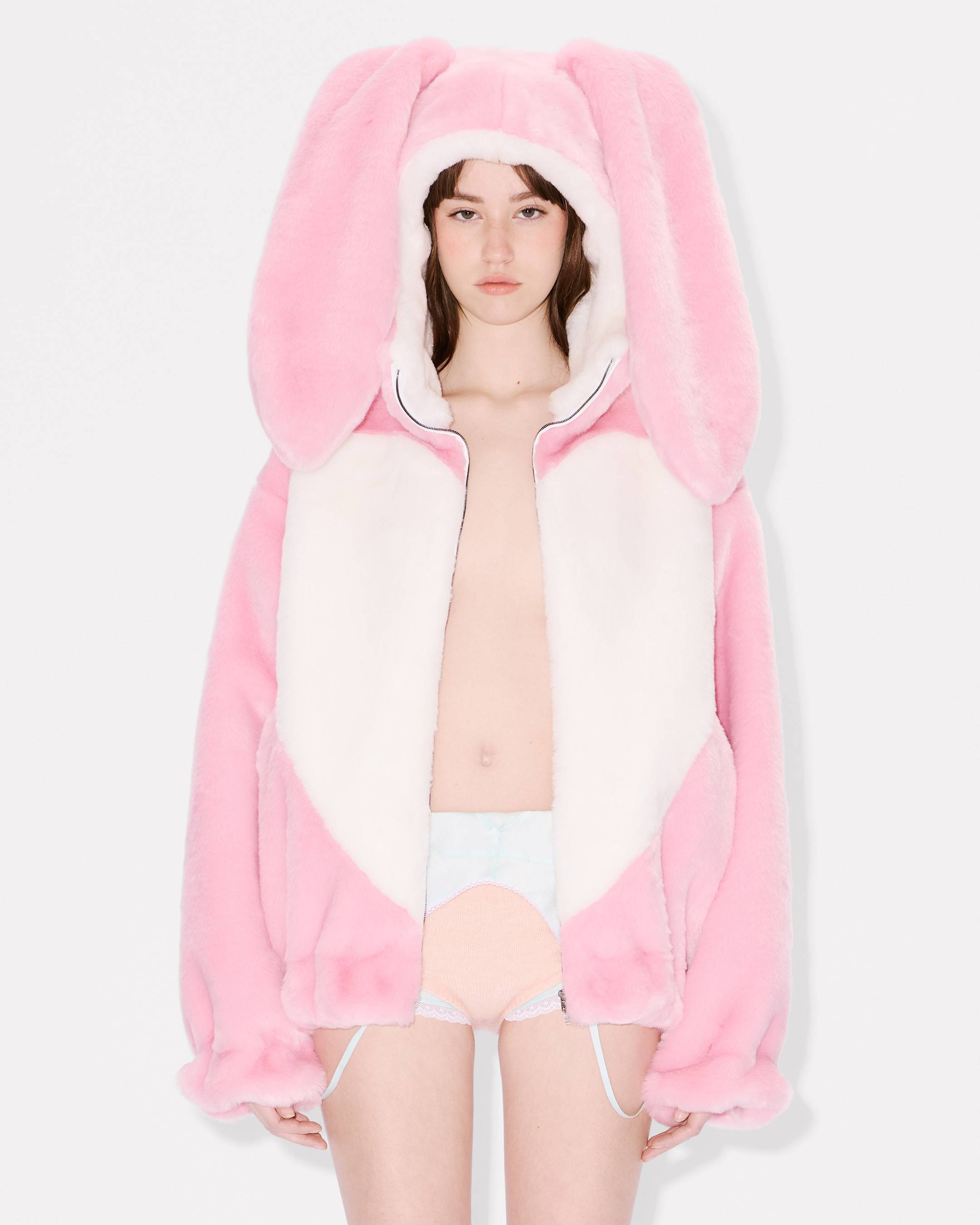 Bunny hooded jacket in fake fur
