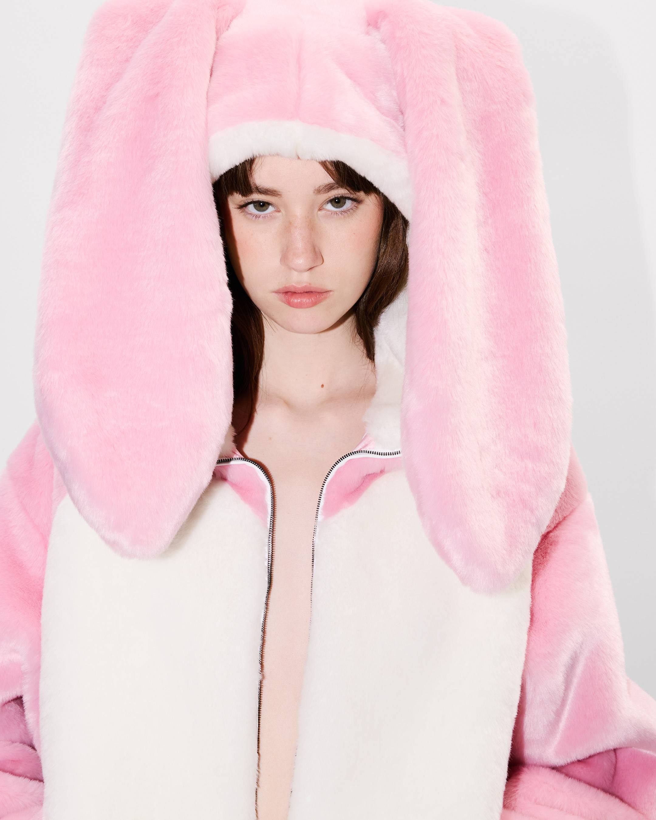 Bunny hooded jacket in fake fur
