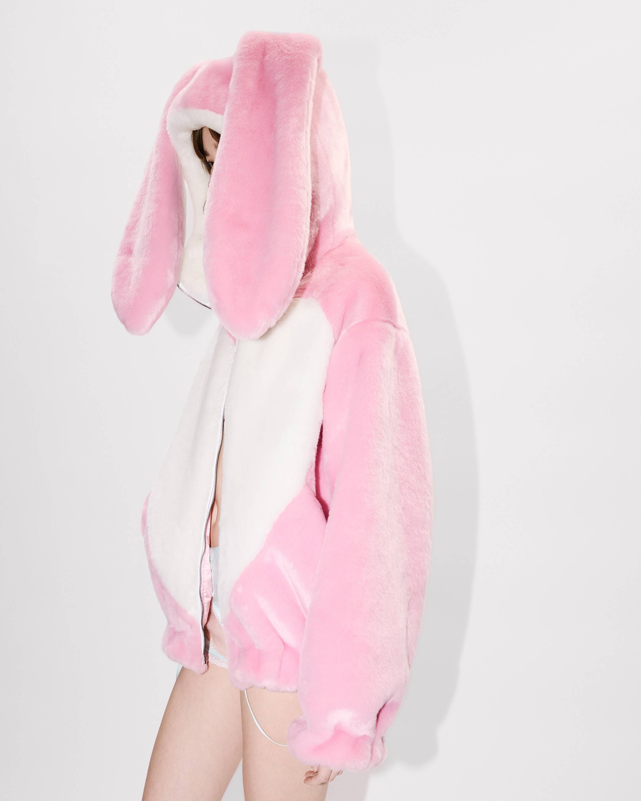 Bunny hooded jacket in fake fur