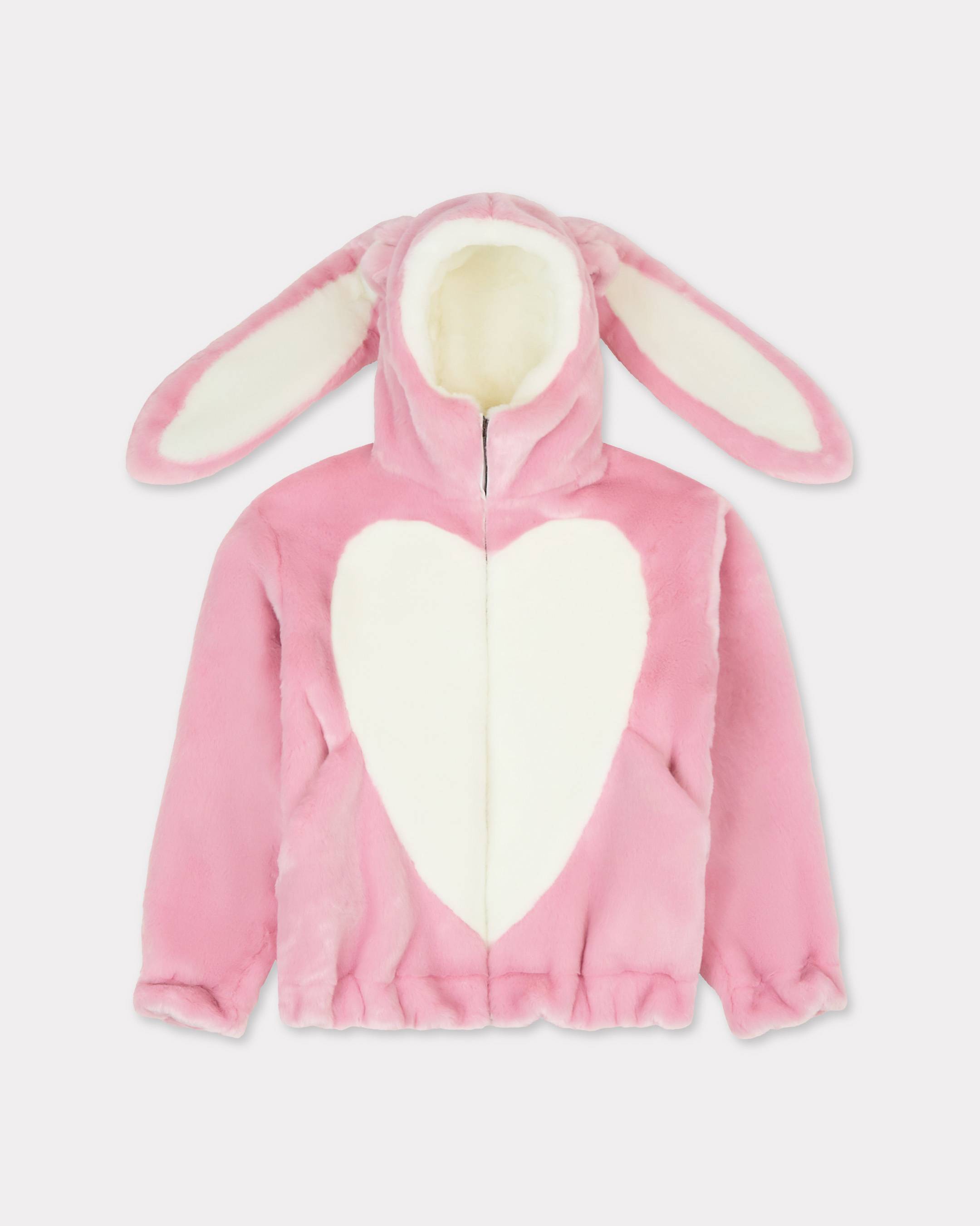 KENZO Bunny Hooded Jacket In Fake Fur, Woman, Flamingo Pink, Size S, Acrylic/polyester