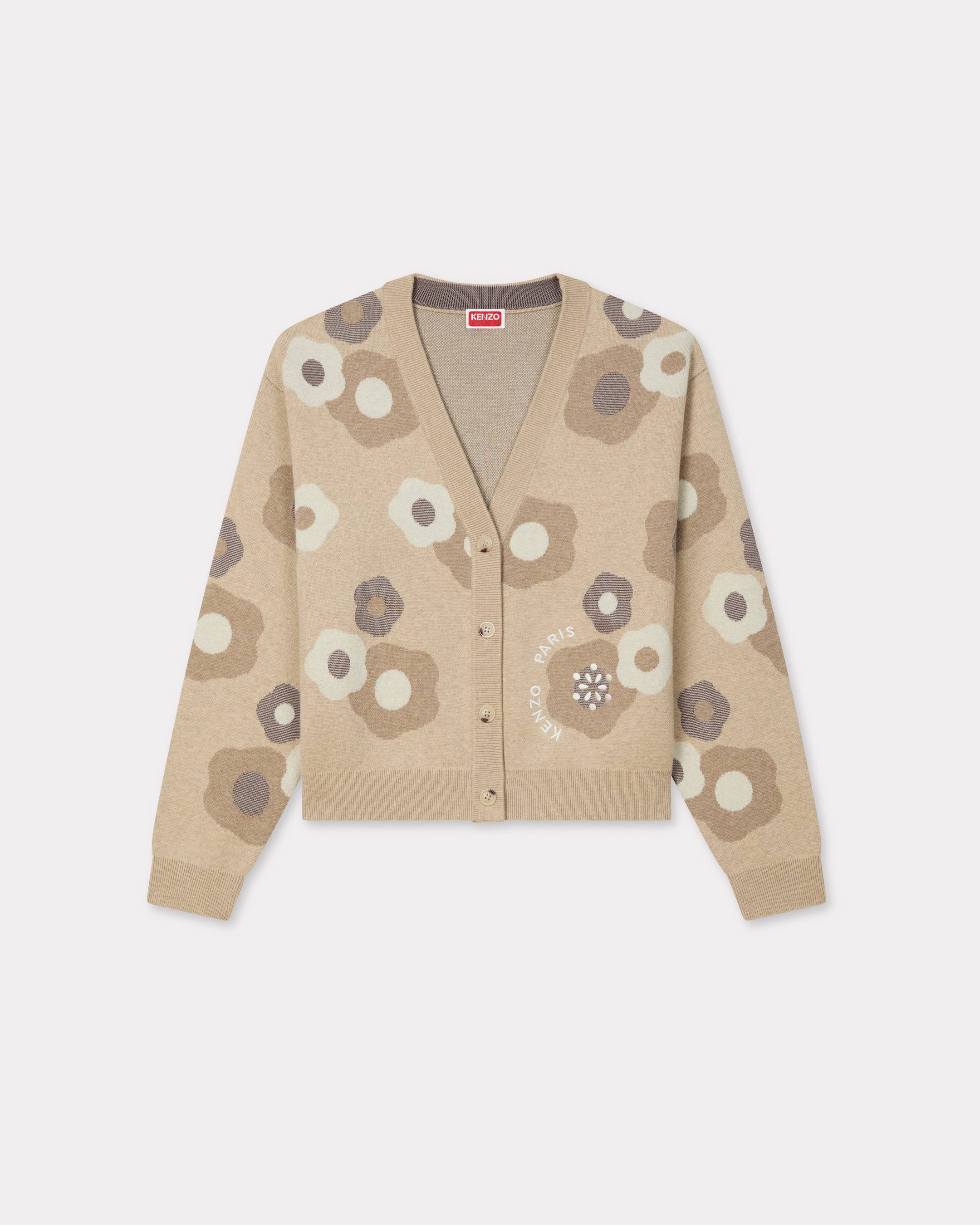 KENZO 'Hana Dots' Embroidered Cardigan In Mixed Cotton Wool, Woman, Beige, Size Xl,