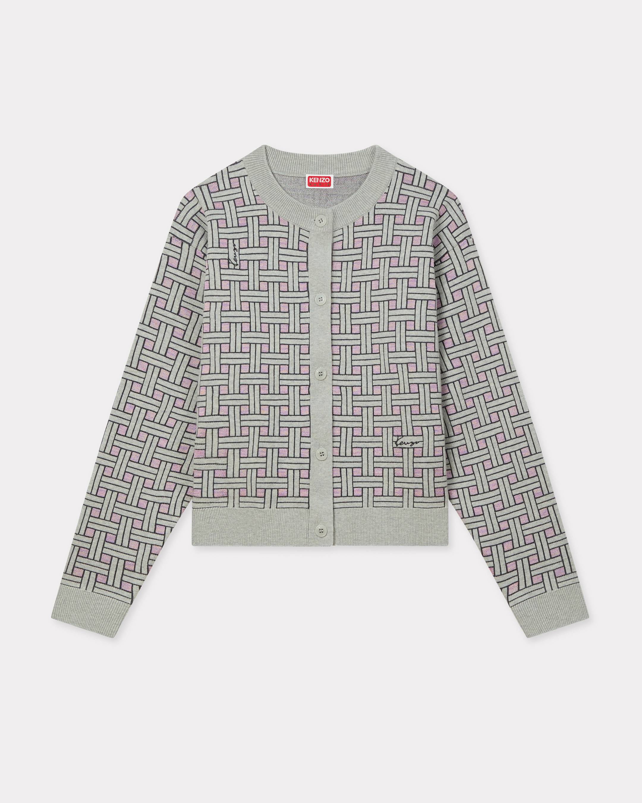 KENZO 'Kenzo Weave' Cardigan In Mixed Cotton Wool Pale Grey - Womens Size Xs