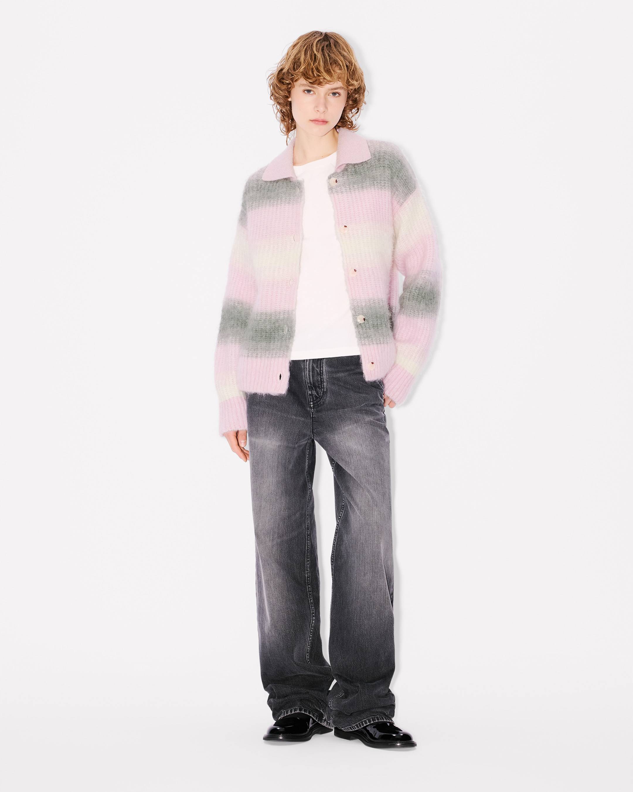 'KENZO Speed Stripe' hairy knitted cardigan in alpaca wool