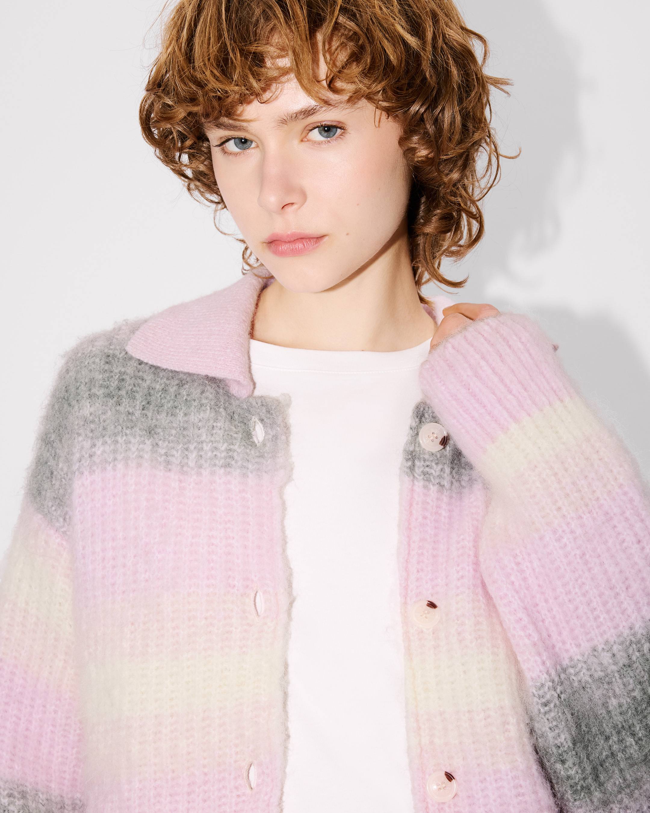 'KENZO Speed Stripe' hairy knitted cardigan in alpaca wool