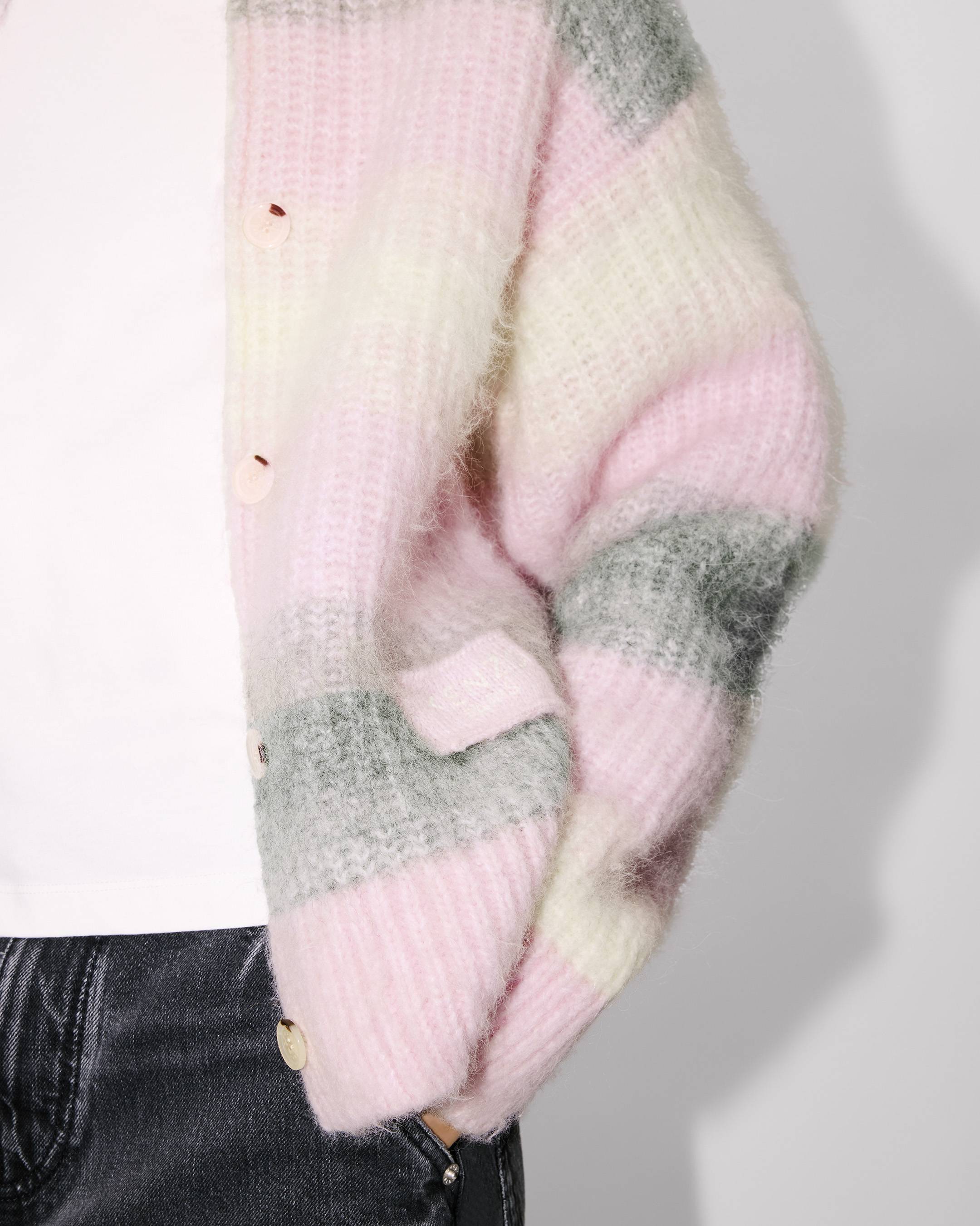 'KENZO Speed Stripe' hairy knitted cardigan in alpaca wool