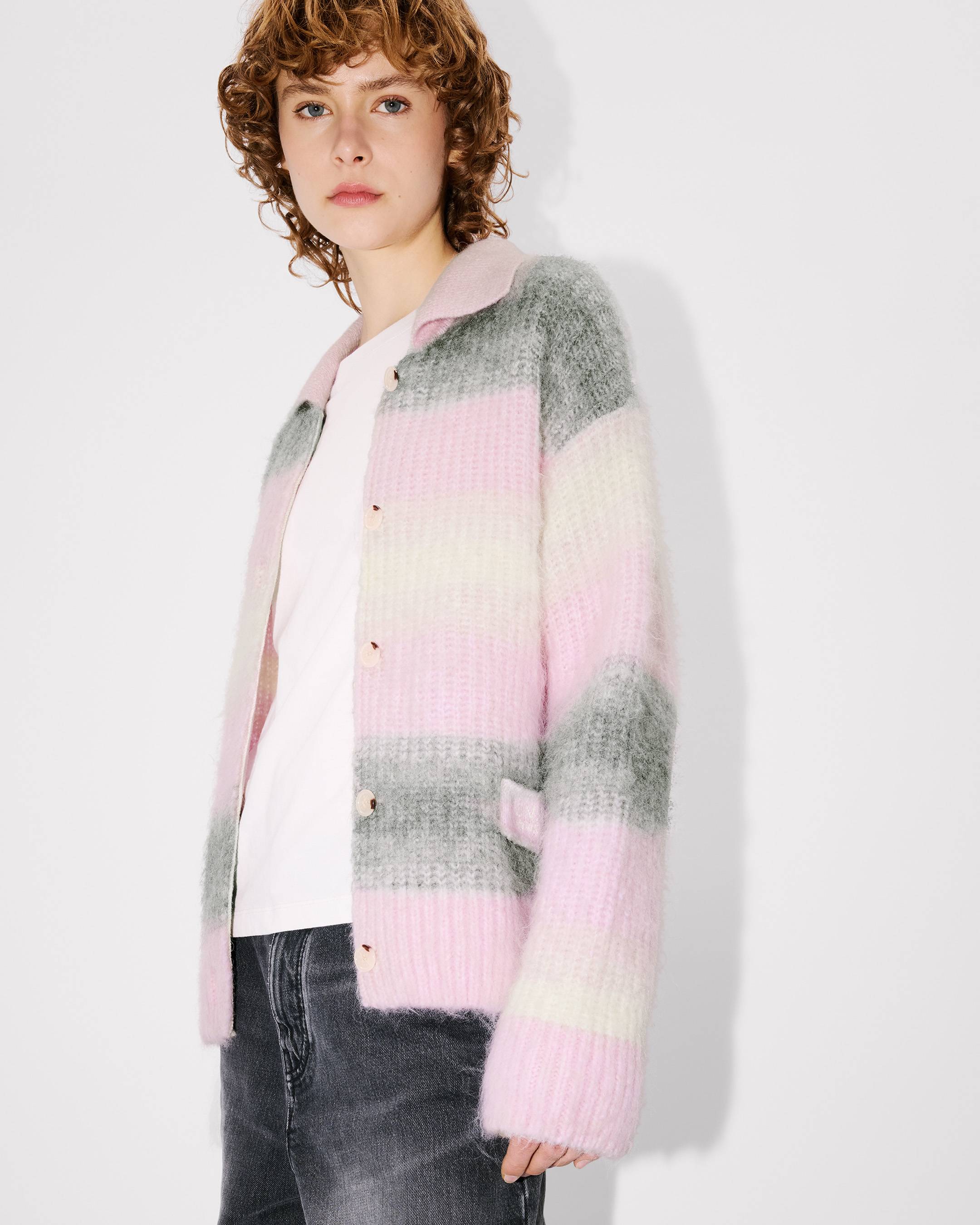 'KENZO Speed Stripe' hairy knitted cardigan in alpaca wool