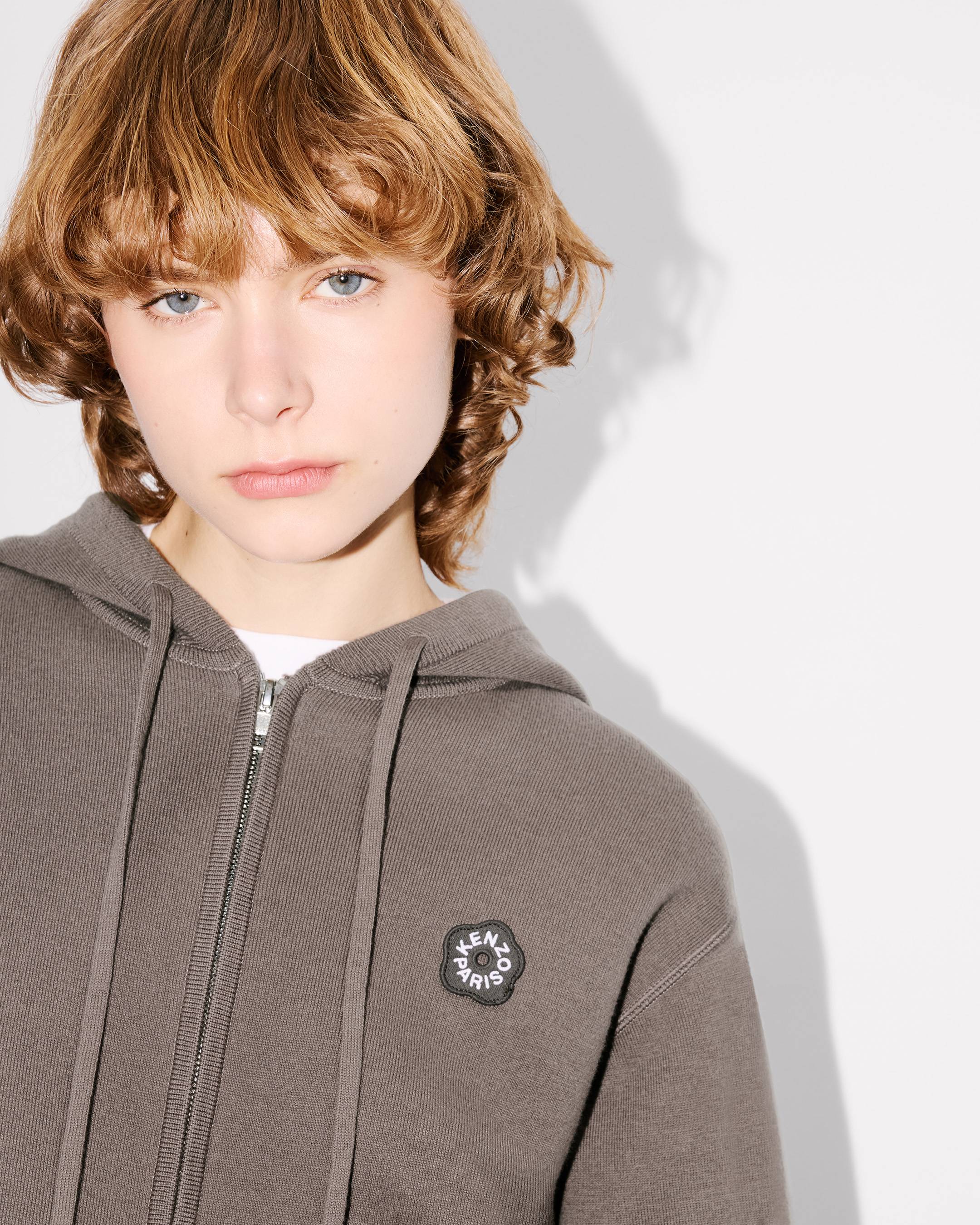 'Boke Flower 2.0' embroidered zip-up hoodie in cotton and wool