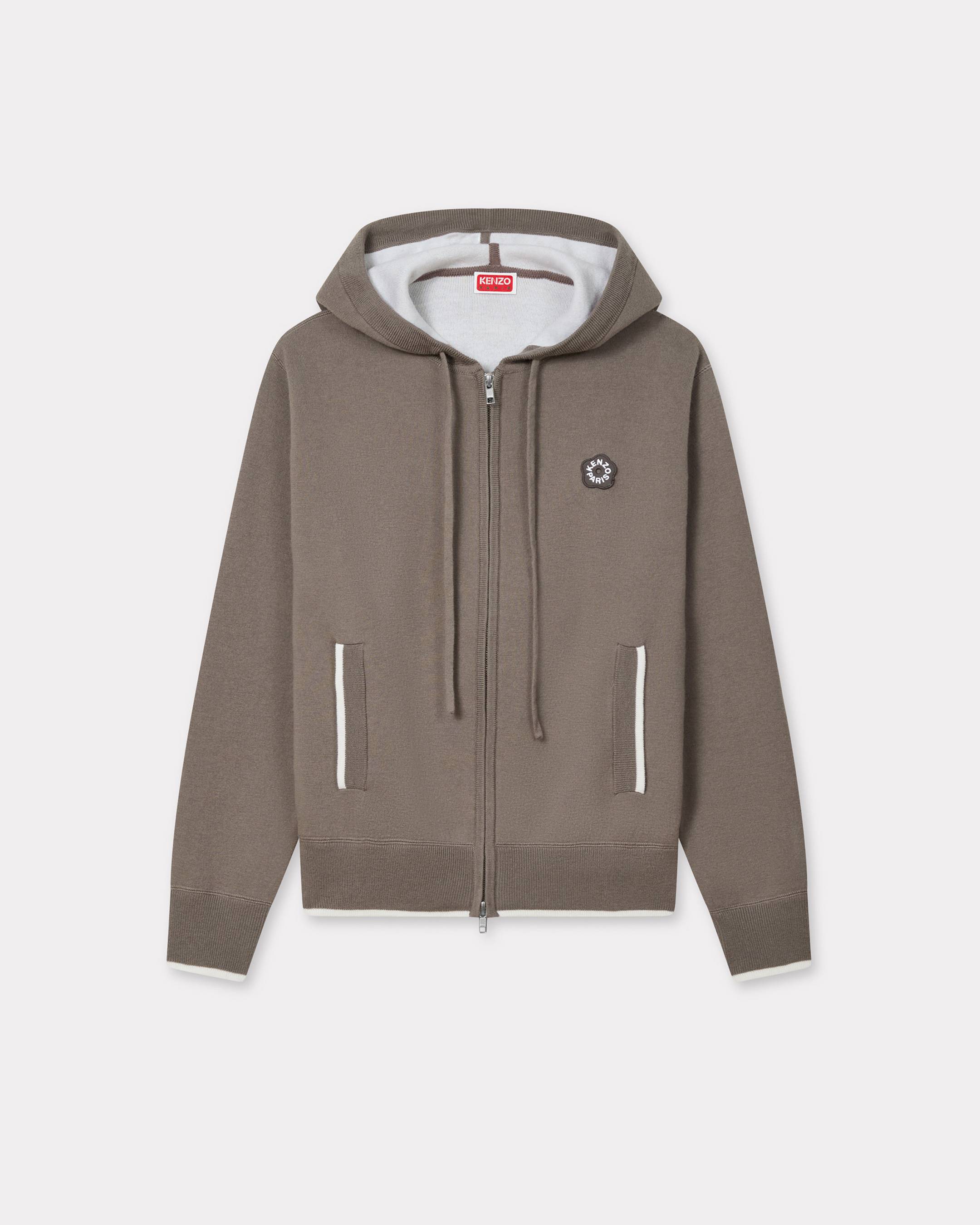 KENZO 'Boke Flower 2.0' Embroidered Zip-up Hoodie In Cotton And Wool Taupe Womens - Size M