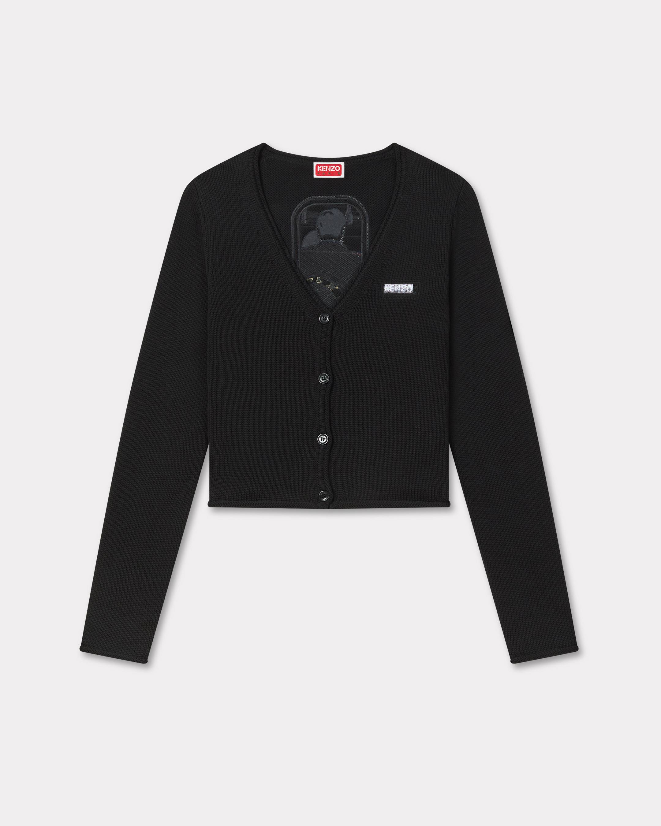 KENZO 'Kenzo City' Embroidered Cardigan In Cotton Black - Womens Size L