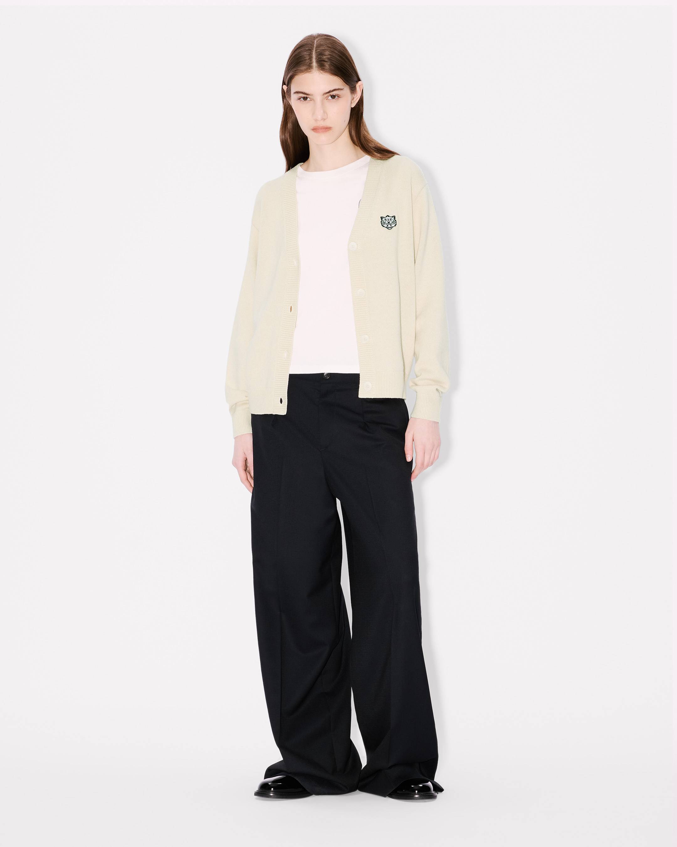 'KENZO Happy Tiger' embroidered cardigan in wool cotton