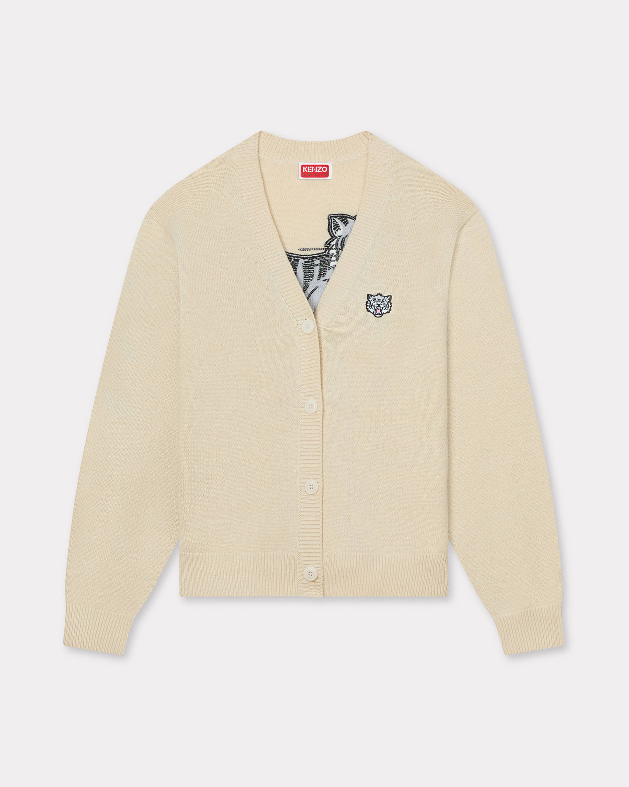 KENZO ' Happy Tiger' Embroidered Cardigan In Wool Cotton, Woman, Off White, Size S, Cotton