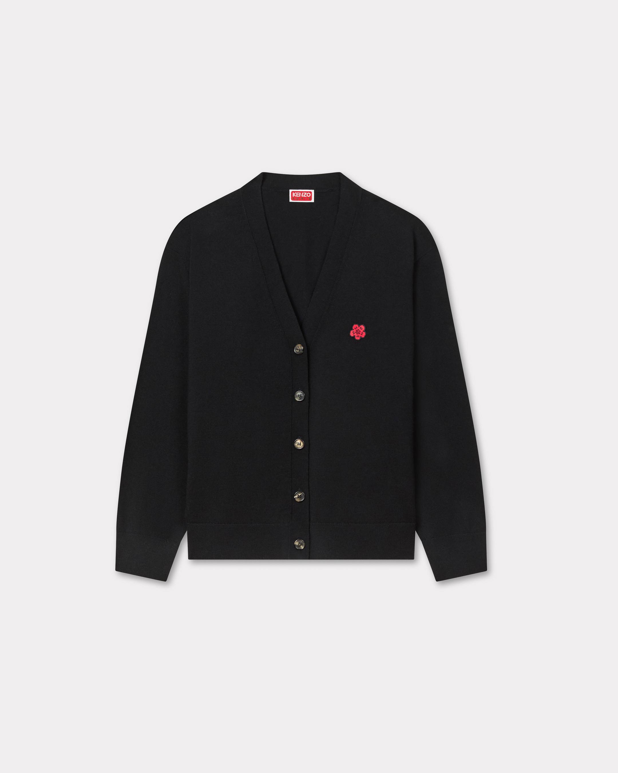 KENZO 'Boke Flower' Embroidered Cardigan In Merino Wool, Woman, Black, Size M, Wool