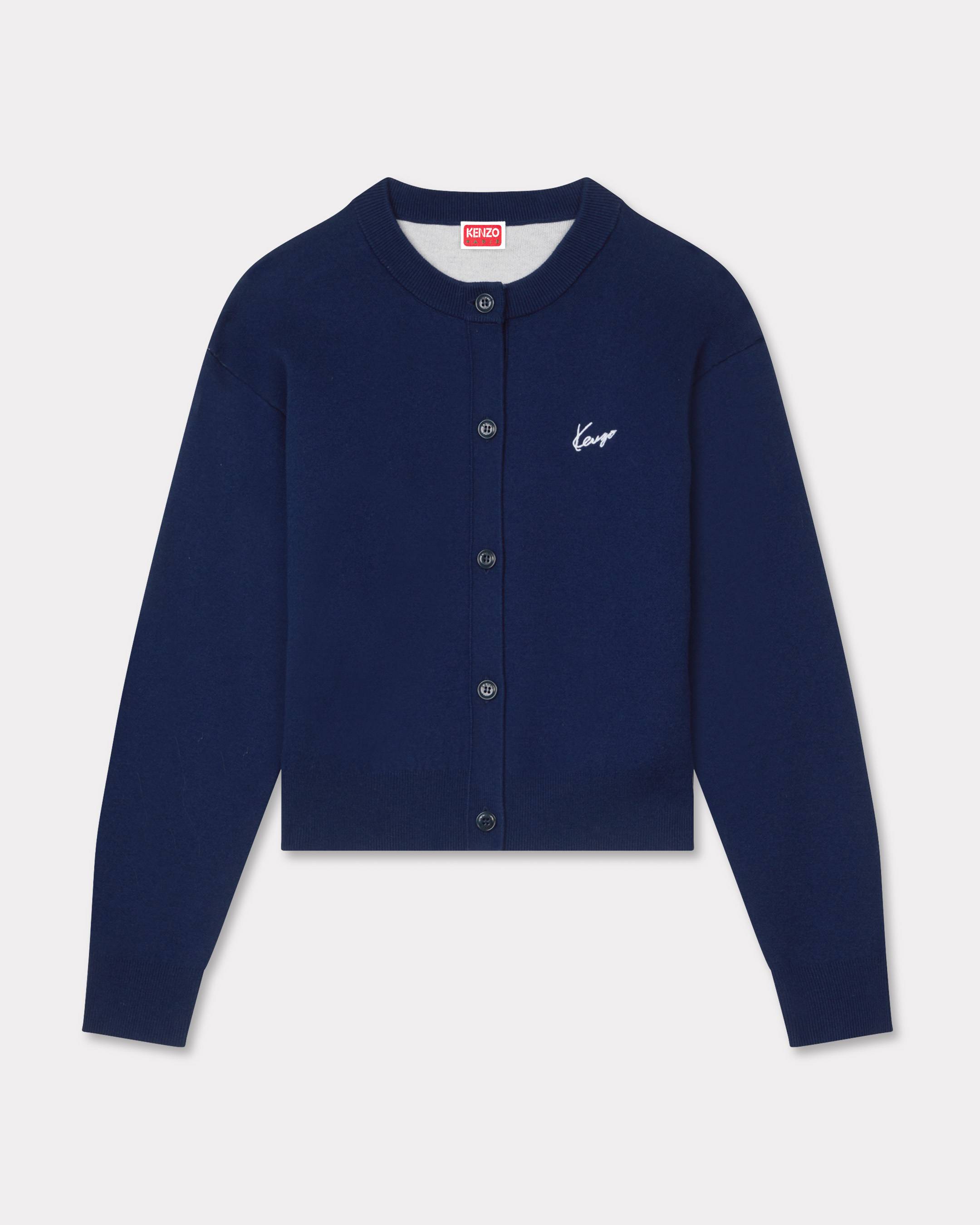 KENZO 'Kenzo Archive Bouquet' Embroidered Cardigan In Cotton Wool Dark Blue Womens - Size S