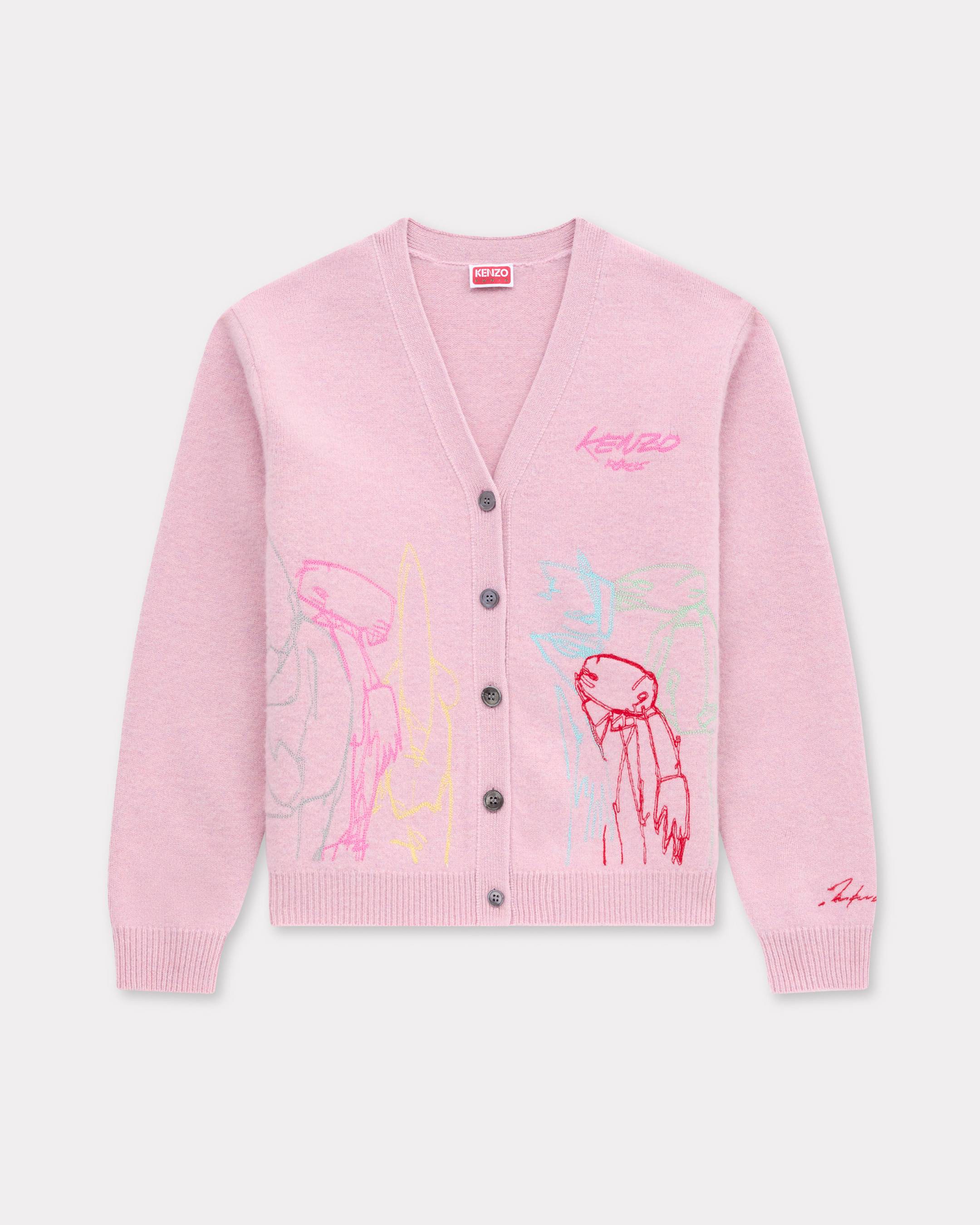 KENZO ' x Futura 2000' Cardigan In Wool, Woman, Pastel Pink, Size Xl, Wool