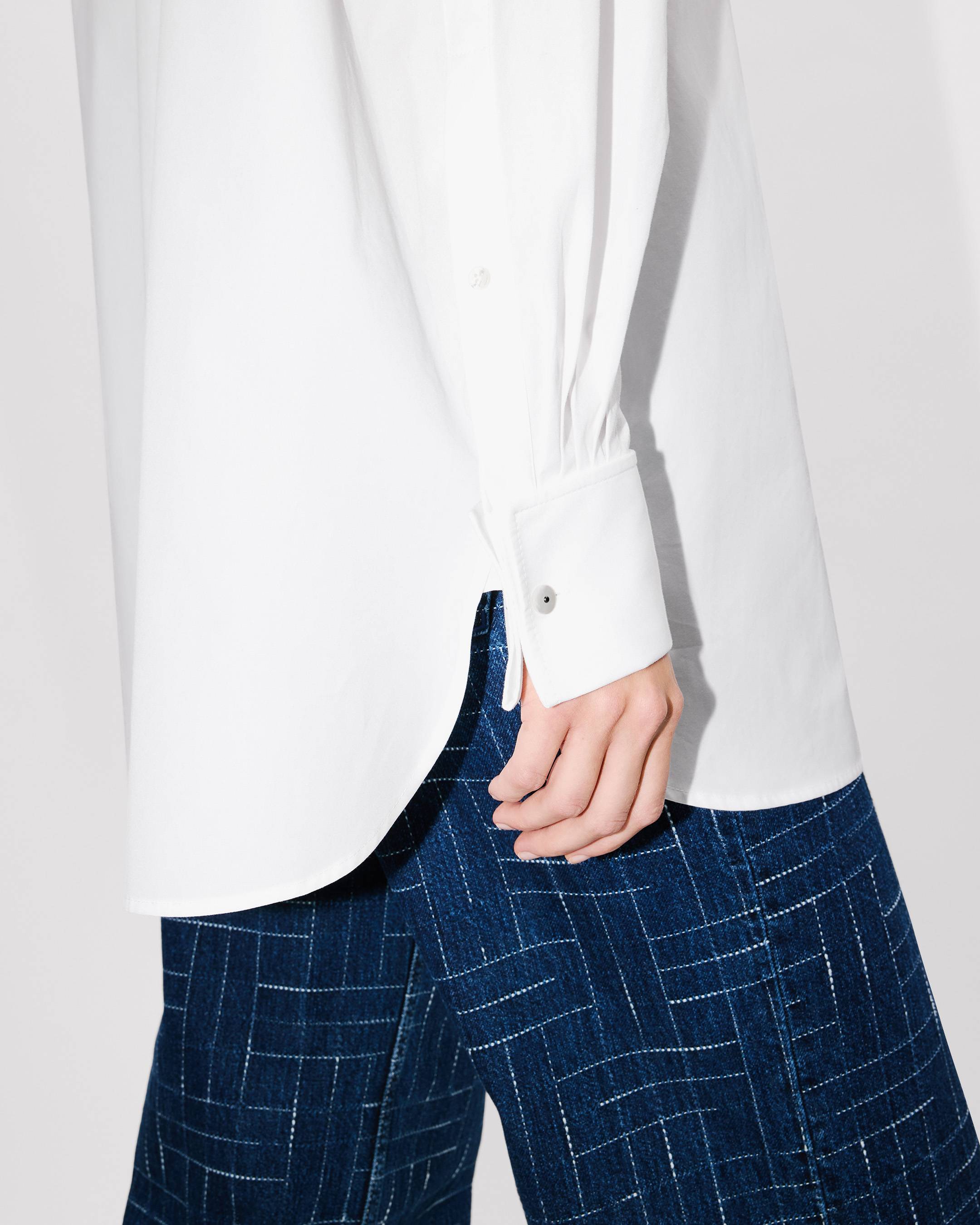 Stand collar oversized shirt in cotton poplin