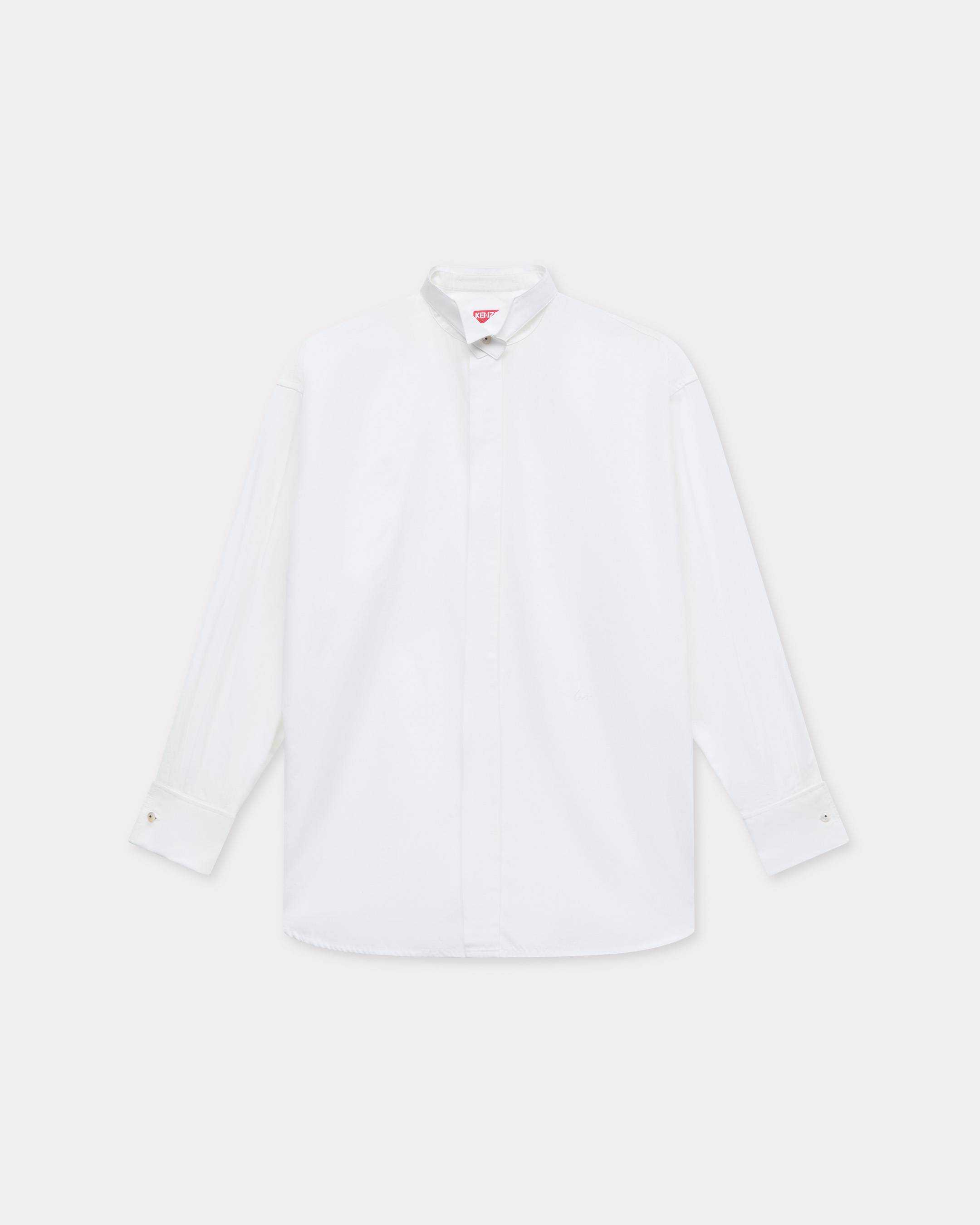Stand collar oversized shirt in cotton poplin