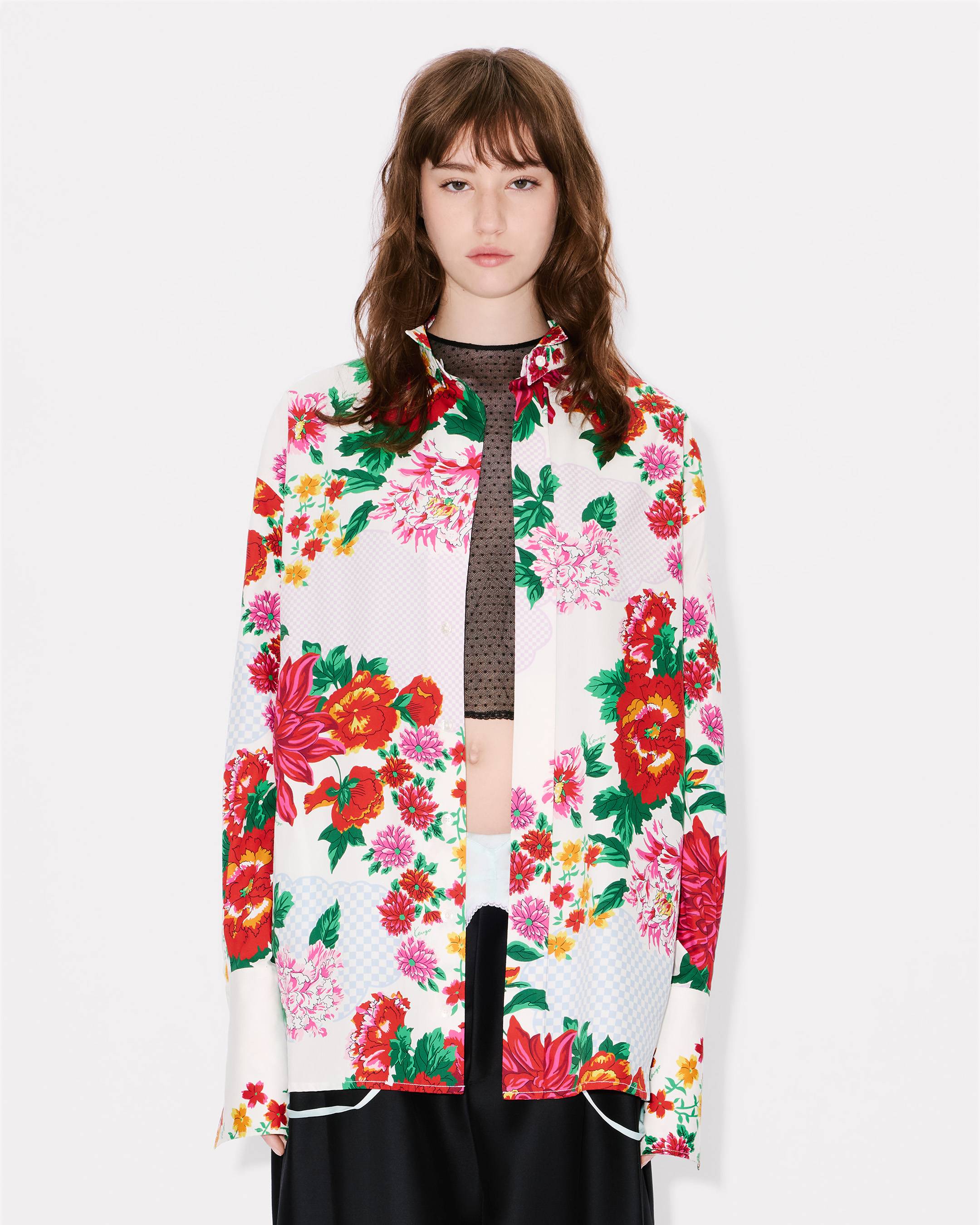 'KENZO Archive Floral' stand collar shirt in cotton silk