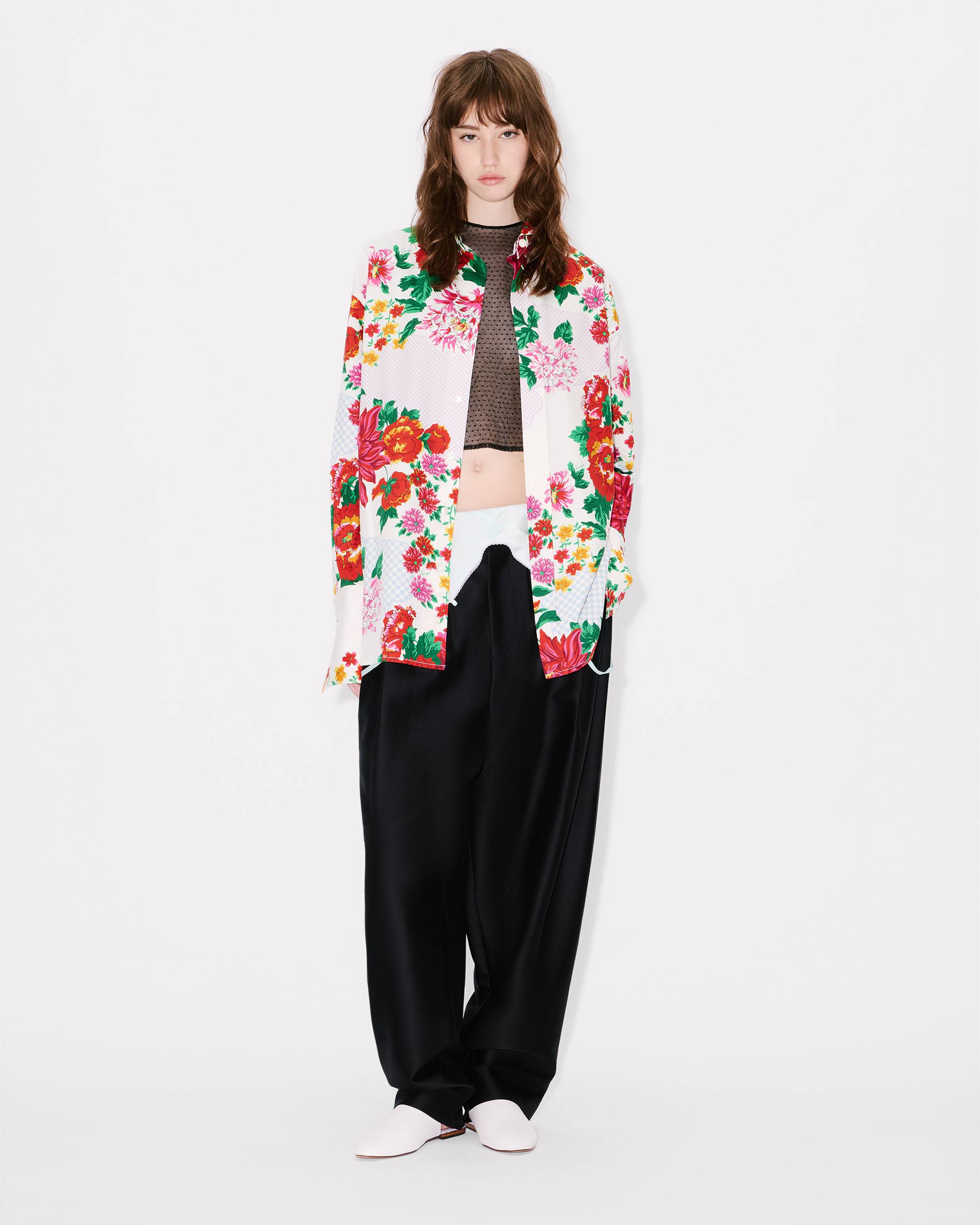 'KENZO Archive Floral' stand collar shirt in cotton silk