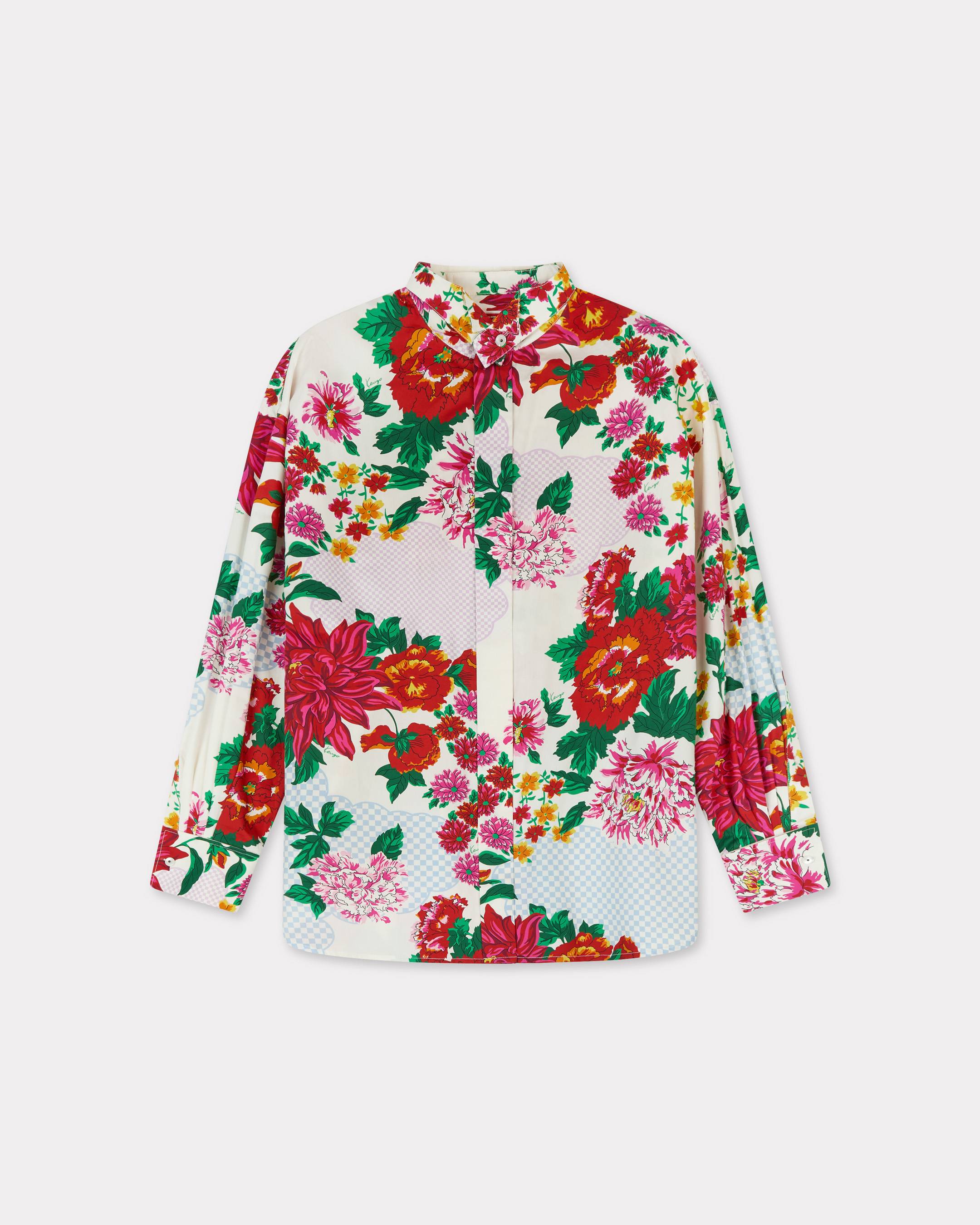 KENZO 'Kenzo Archive Floral' Stand Collar Shirt In Cotton Silk, Ecru, Womens , 34