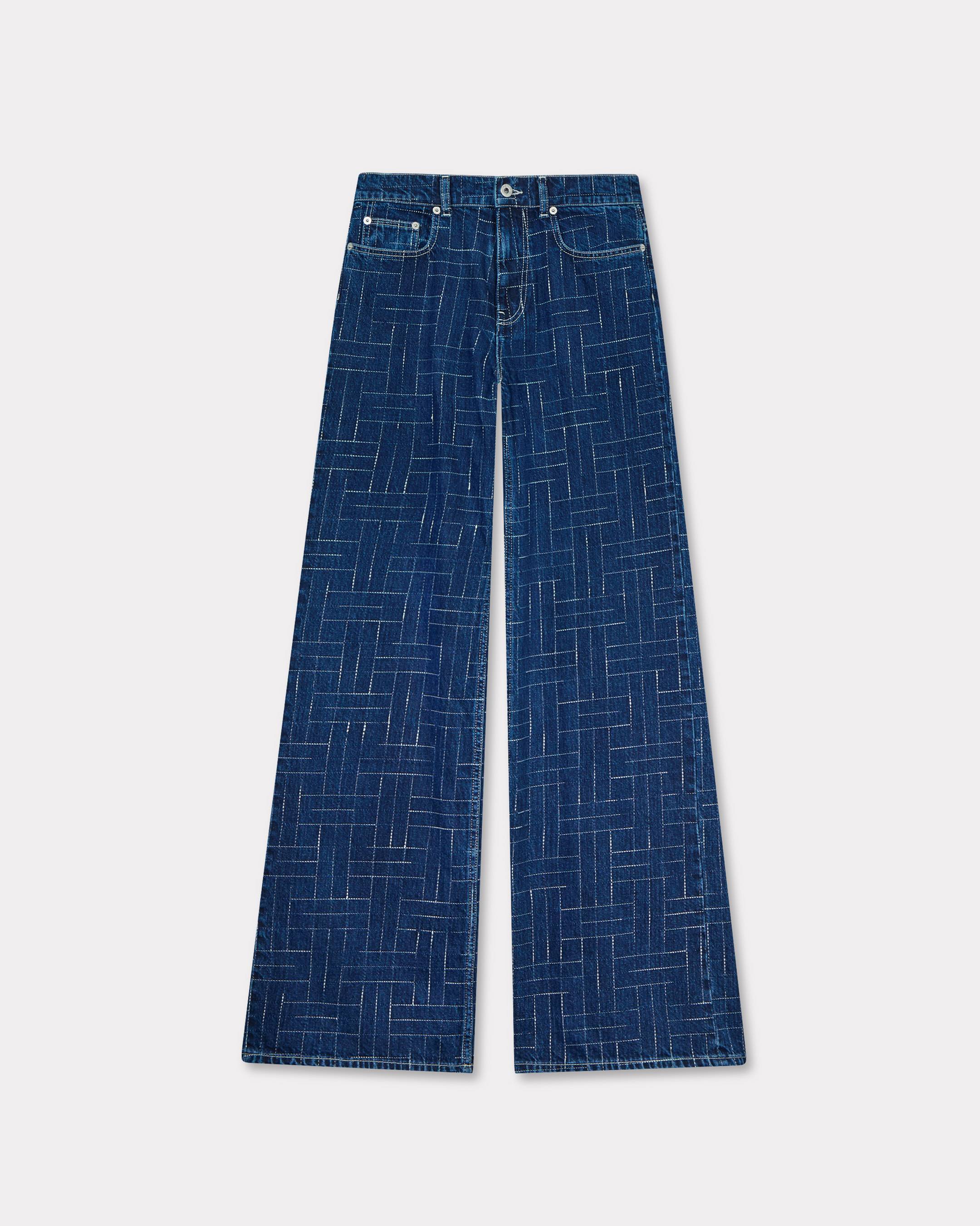 KENZO ' Weave' Ayame Wide Pants In Japanese Denim, Woman, Medium Stone Blue Size 29, Leather