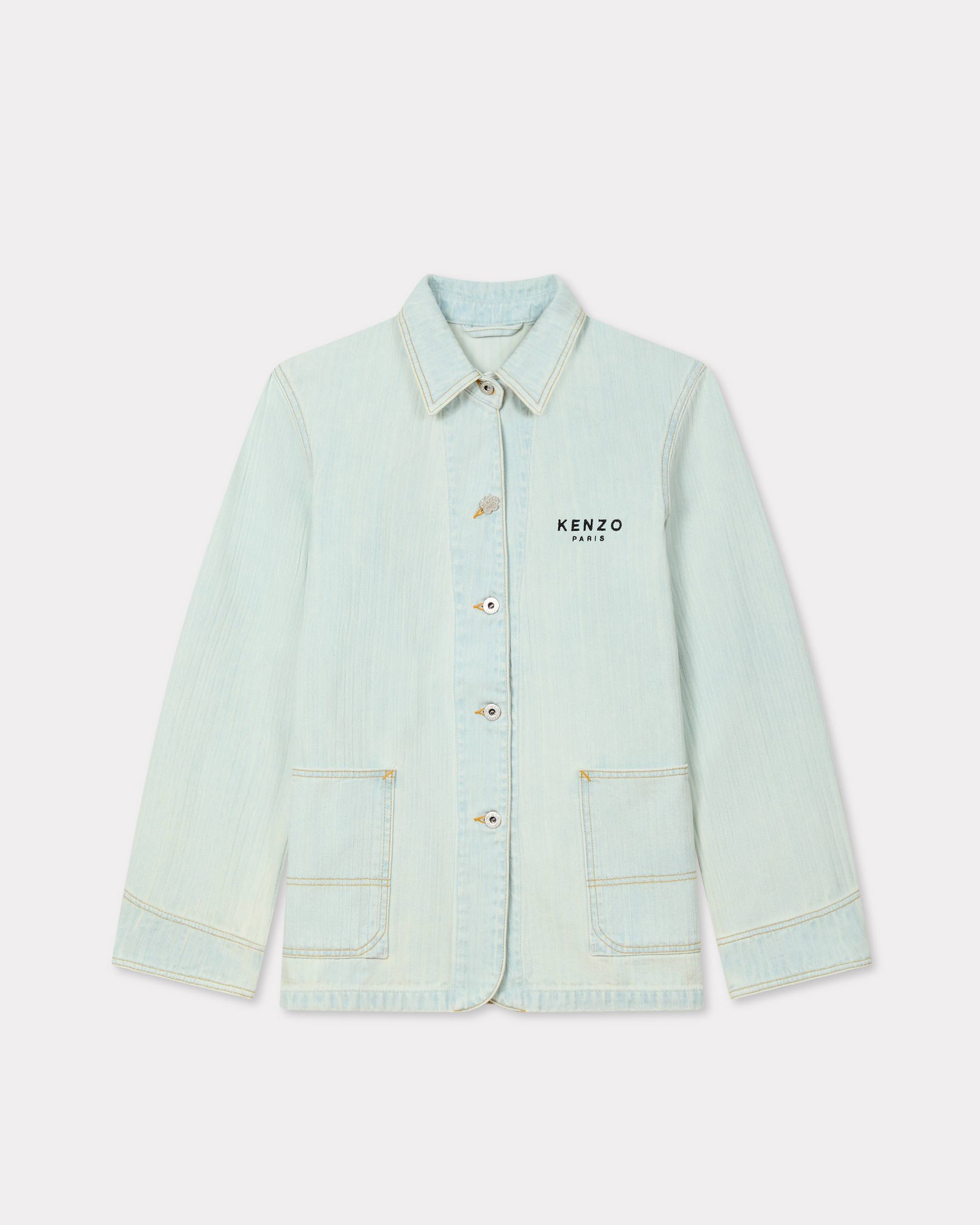 KENZO Veste Workwear Brodée 'Boke Flower' En Denim Japonais, Femme, Stone Bleached Blue Denim, XS