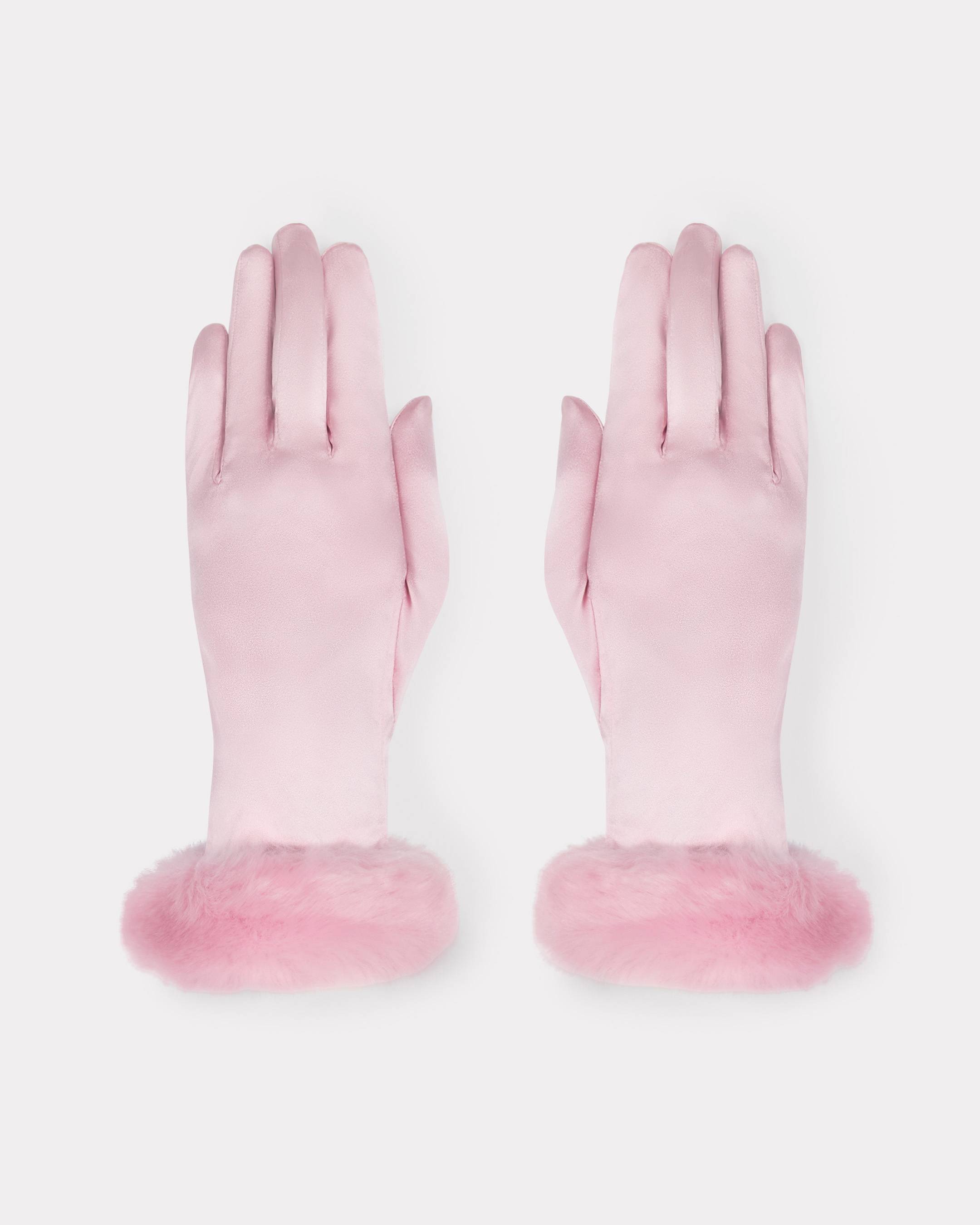 KENZO Gloves In Silk And Fake Fur Flamingo Pink - Womens Size 7-5