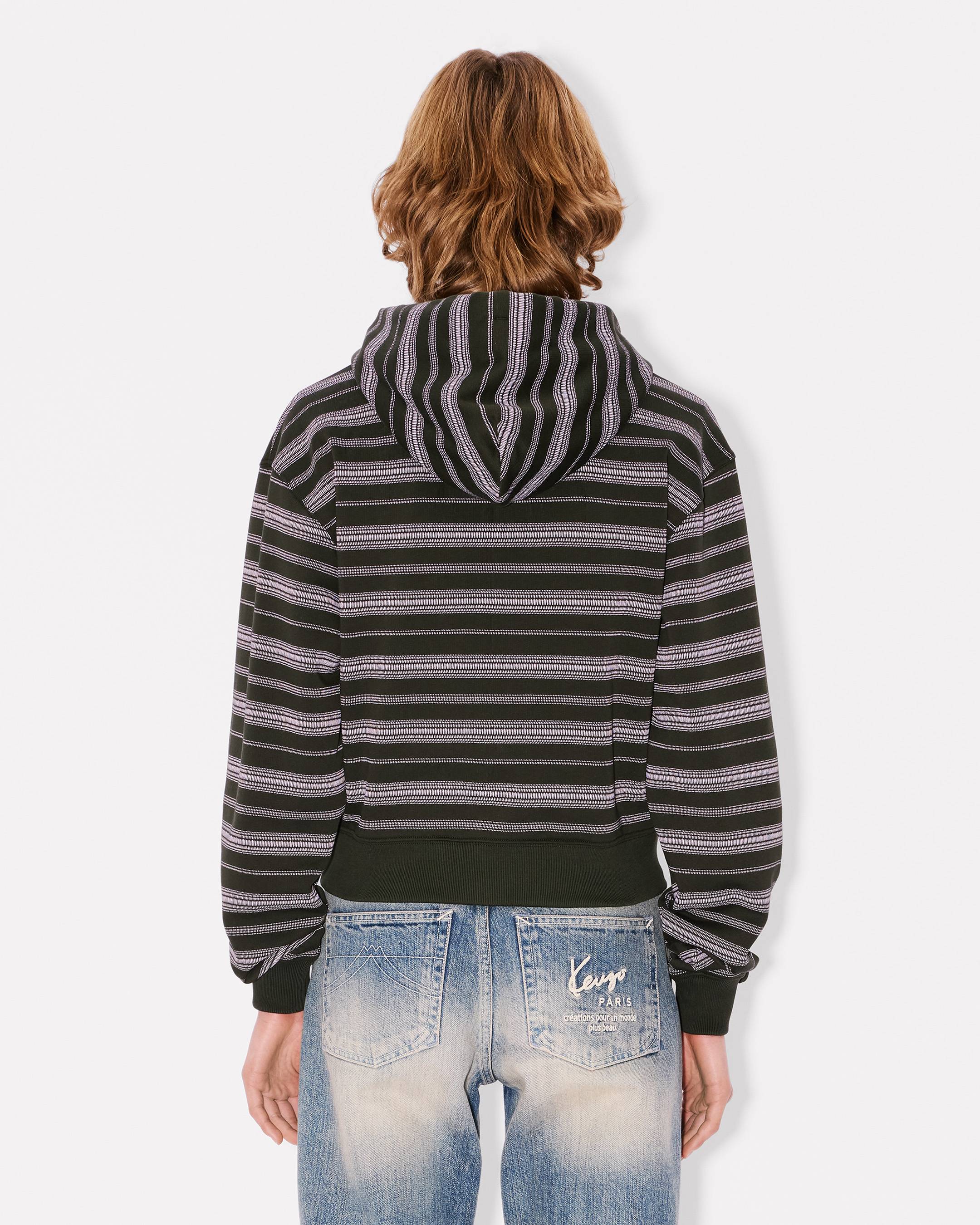 'Boke Flower' stripes short zip-up hoodie in cotton