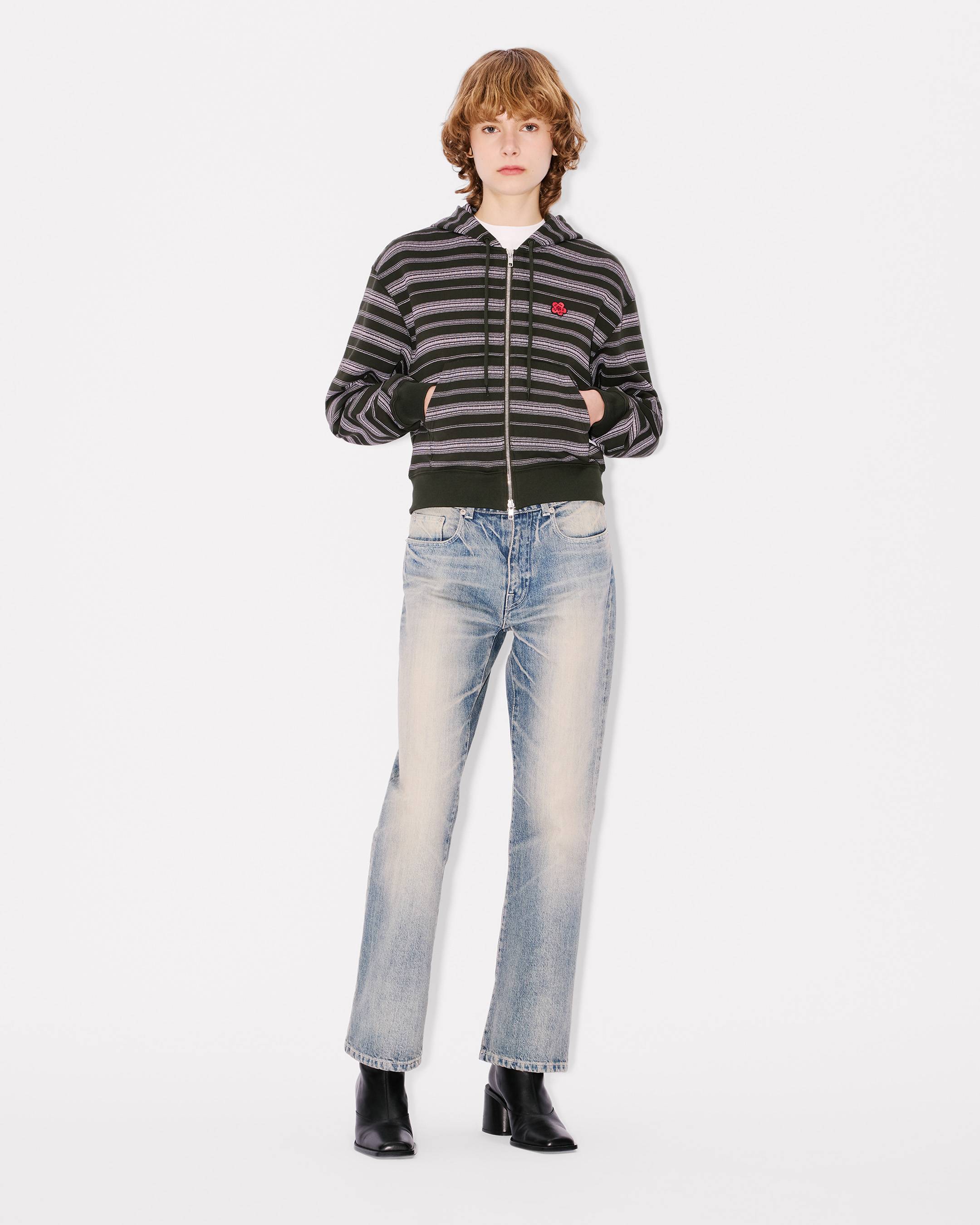 'Boke Flower' stripes short zip-up hoodie in cotton