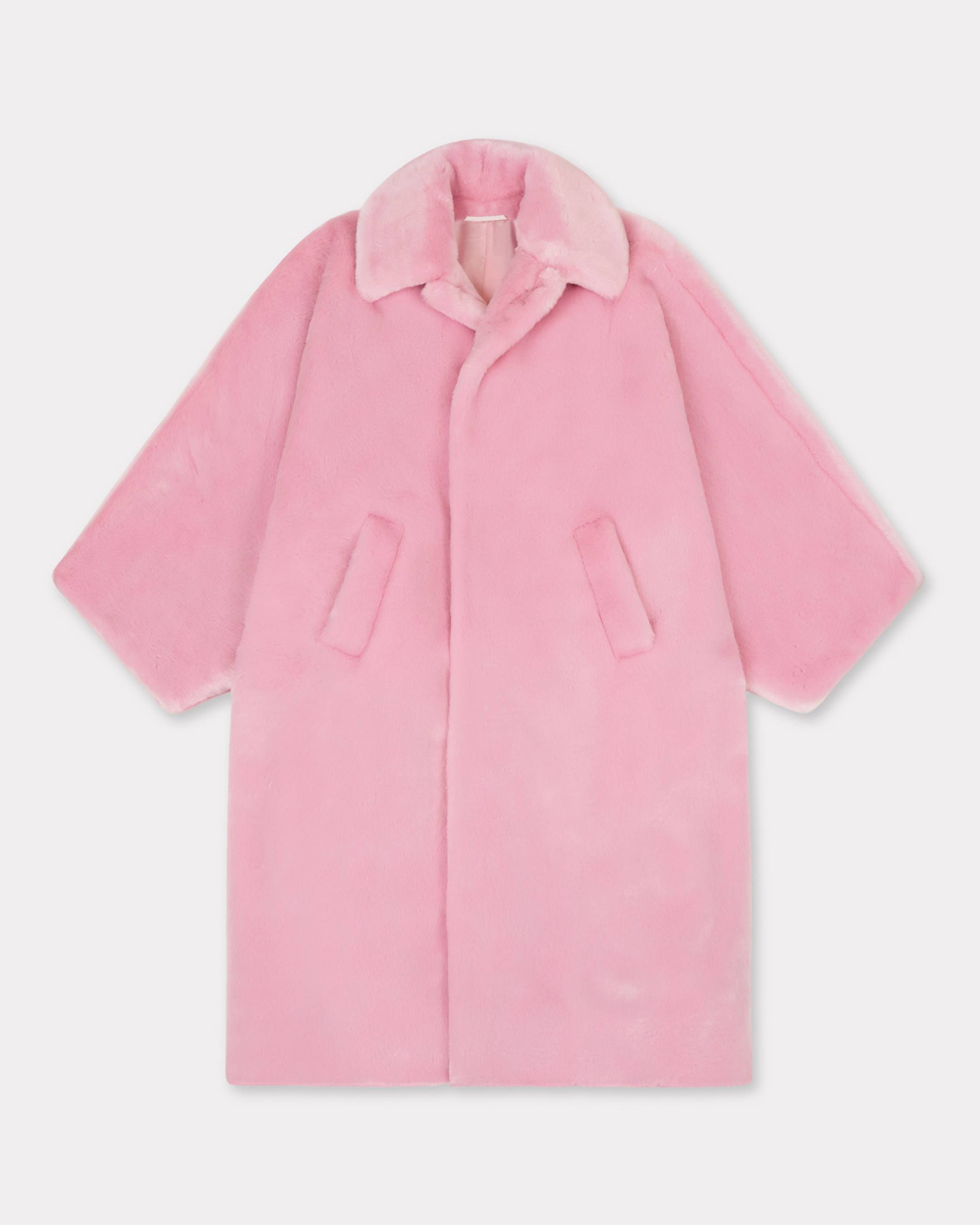 KENZO Oversized Coat In Fake Fur, Woman, Flamingo Pink, Size Xs, Acrylic/polyester