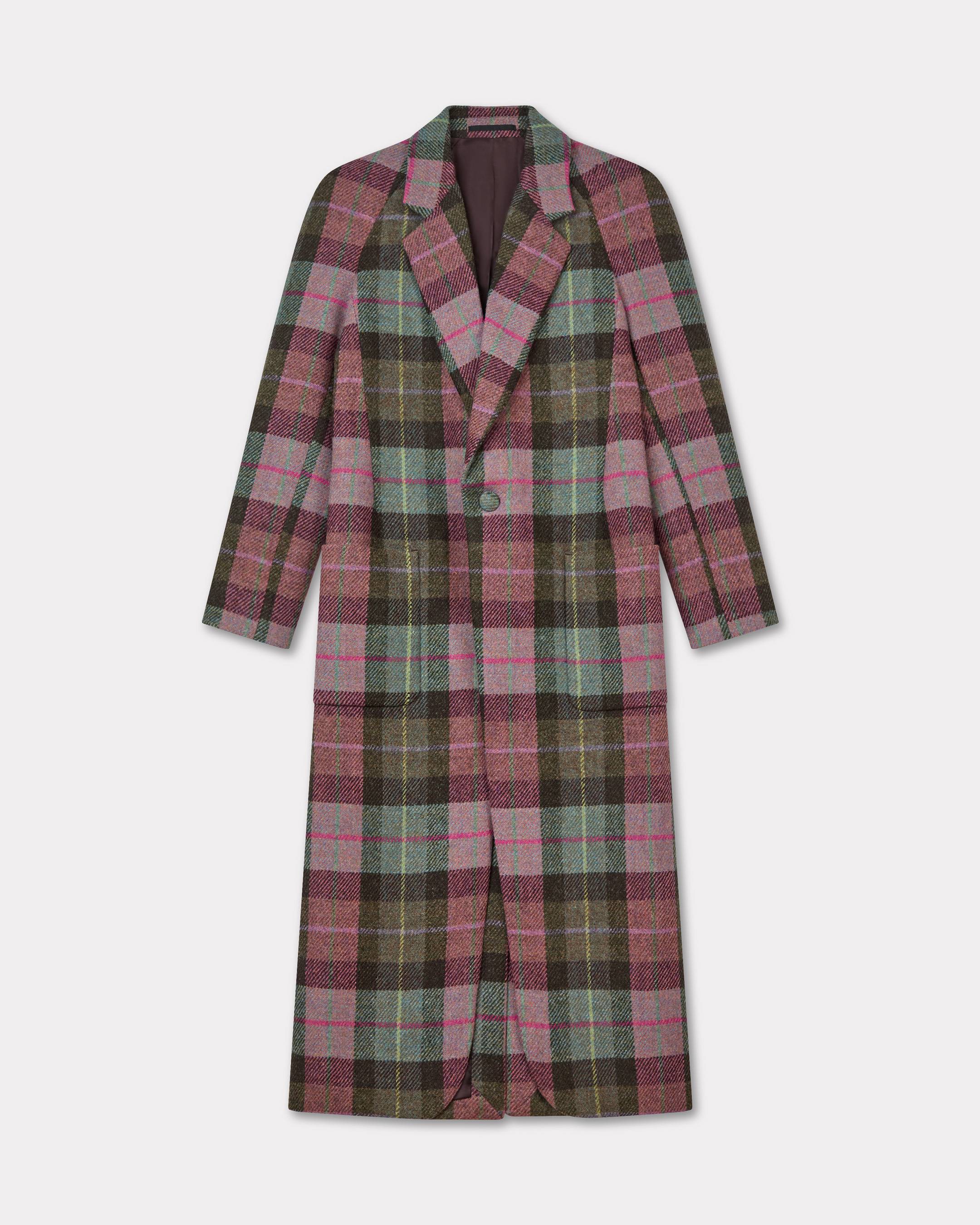 KENZO Long Tailored Jacket In Harris Tweed Dark Khaki Green - Womens Size 38