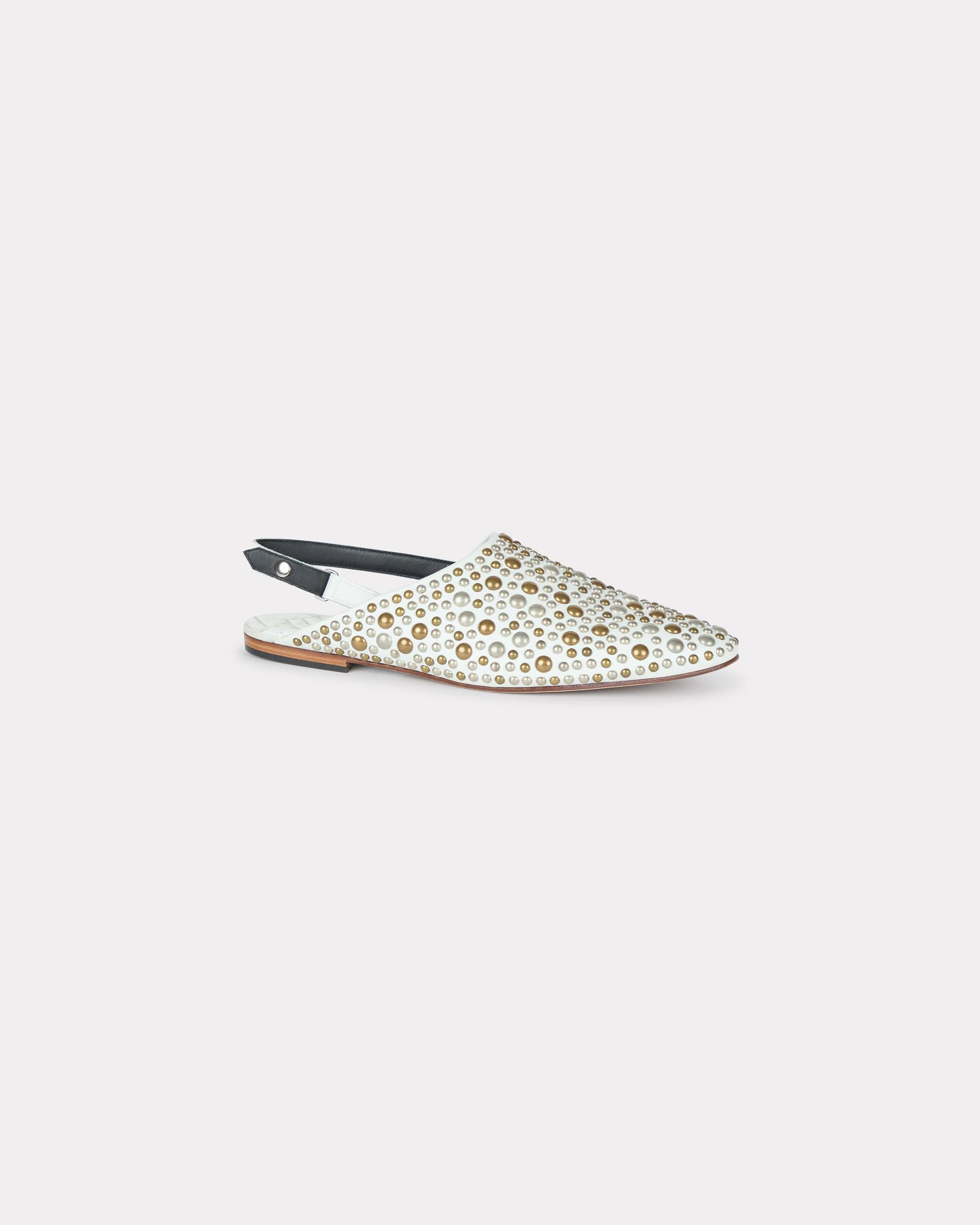 KENZO 'Kenzo-k@Li' Mules In Leather With Studs, White, Womens , 35