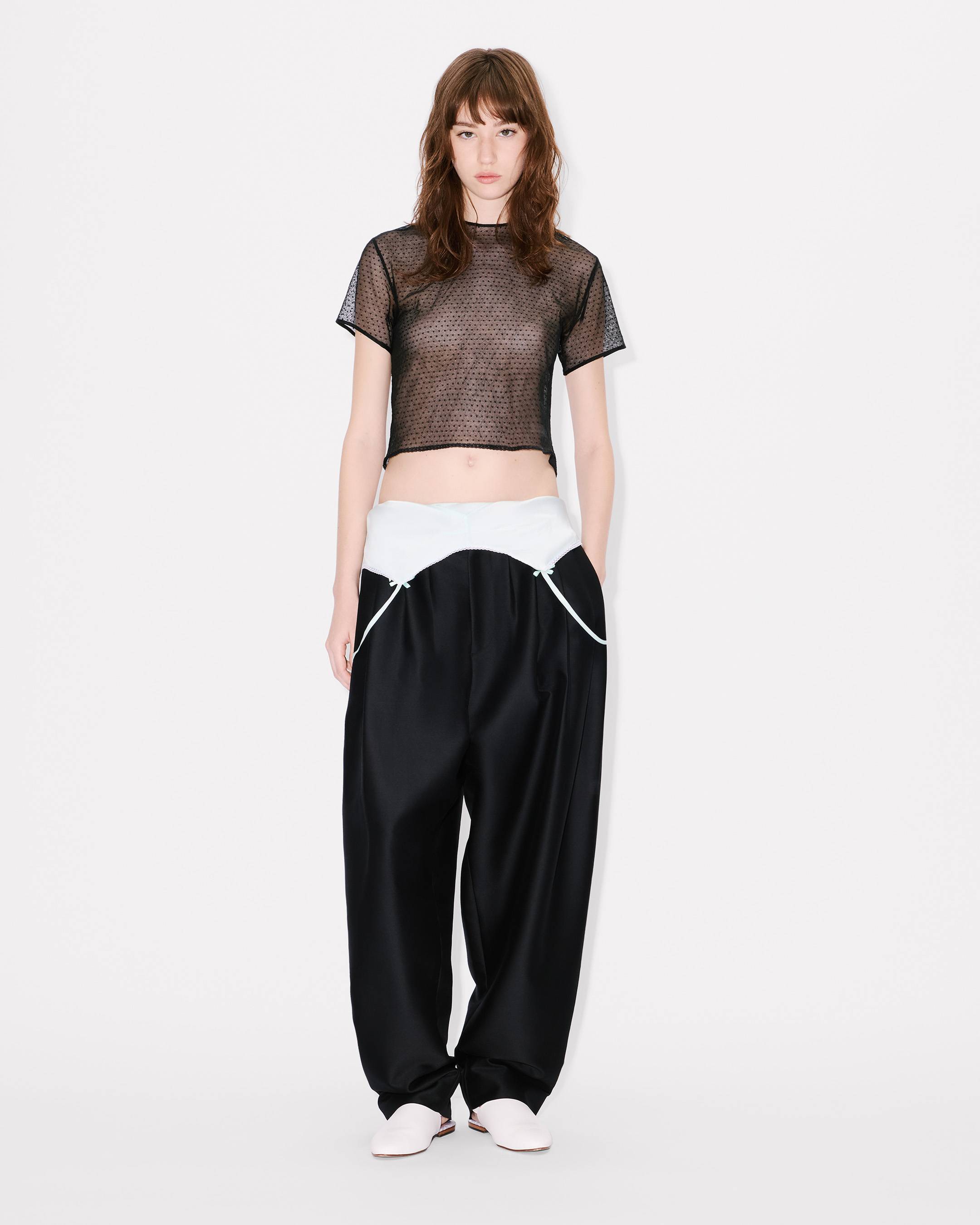 Tailored plaited pants in virgin wool and silk