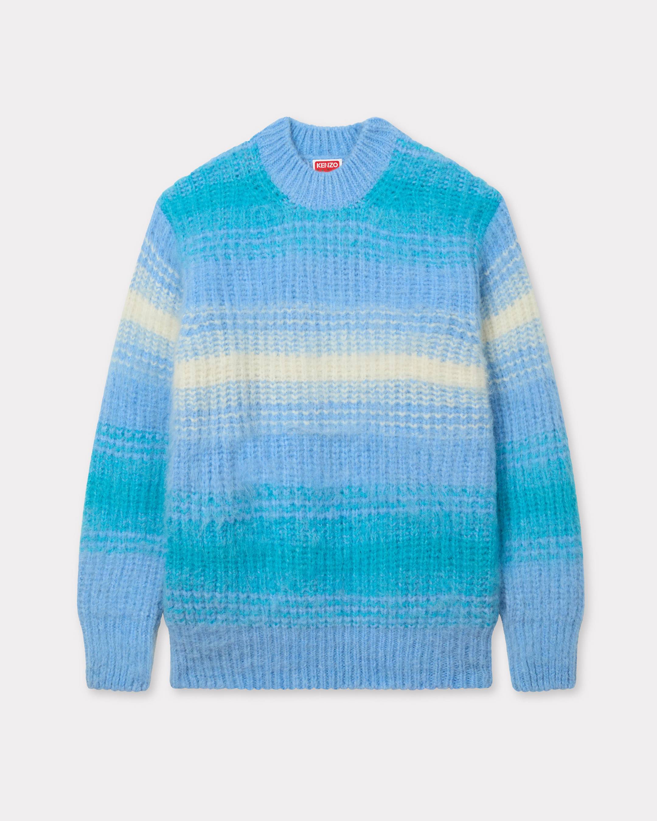 KENZO ' Speed Stripe' Hairy Knitted Sweater In Mixed Alpaca Wool, Woman, Light Blue, Size L, Wool