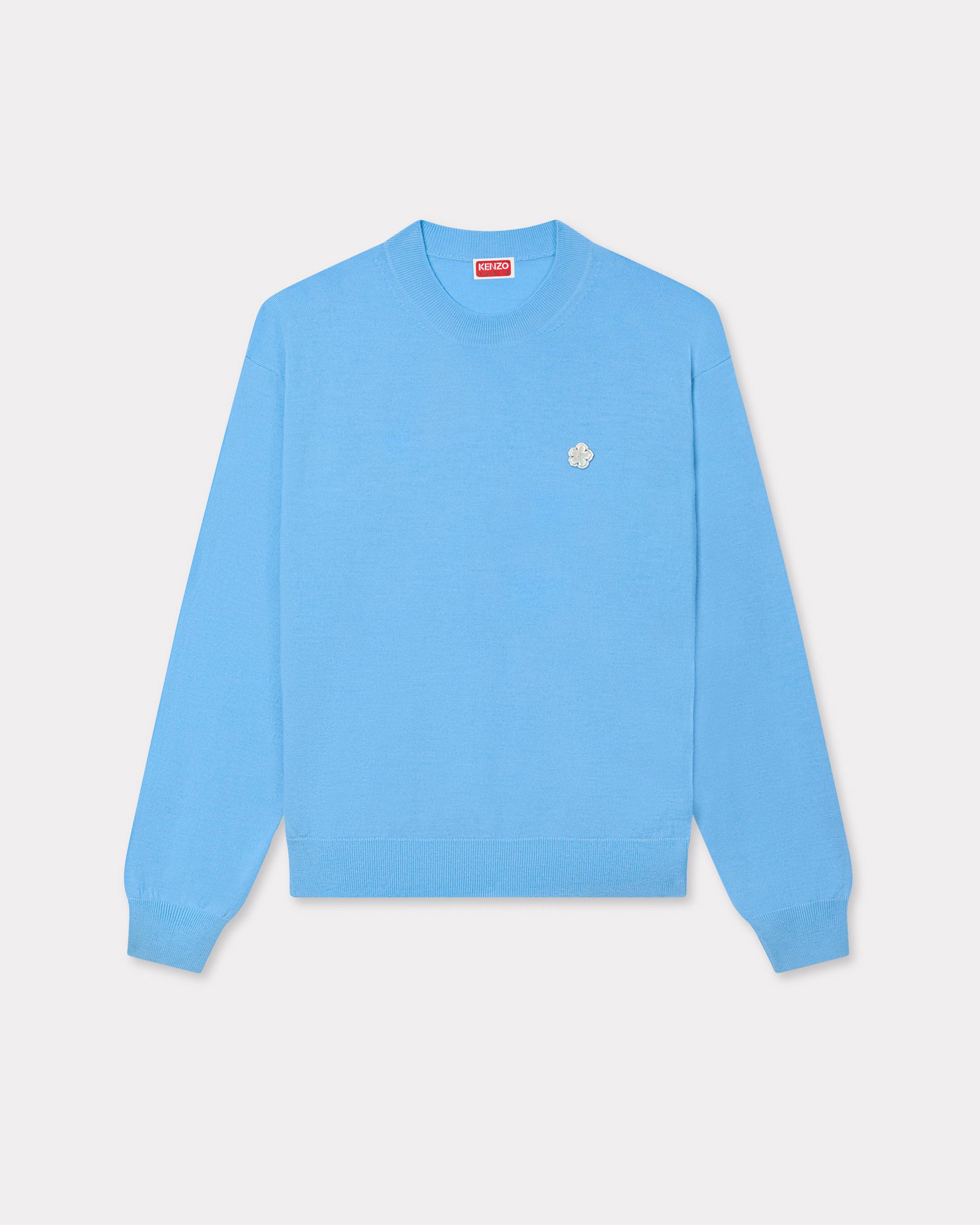 KENZO 'Boke Flower' Embroidered Jumper In Merino Wool Sky Blue - Womens Size S