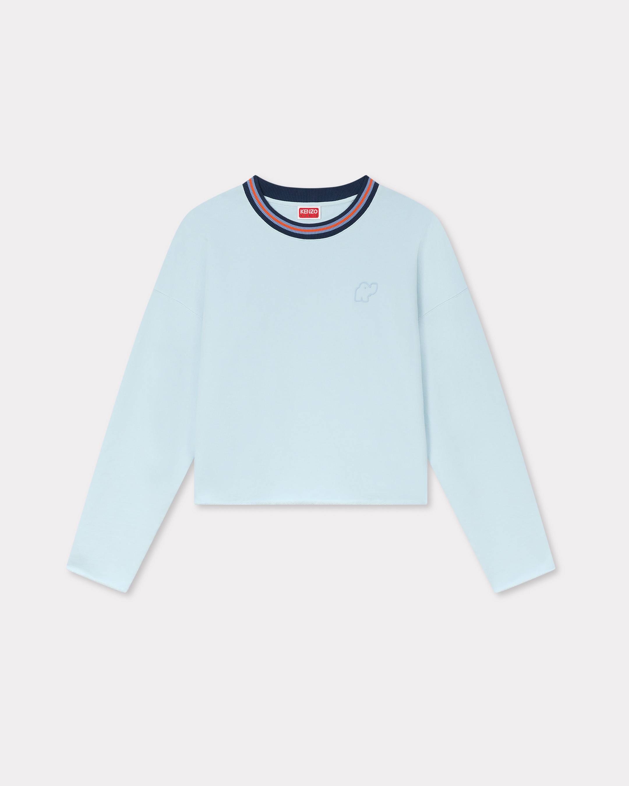 KENZO ' Elephant Logo' Embroidered Short Sweatshirt , Woman, Glacier, Size M, Cotton