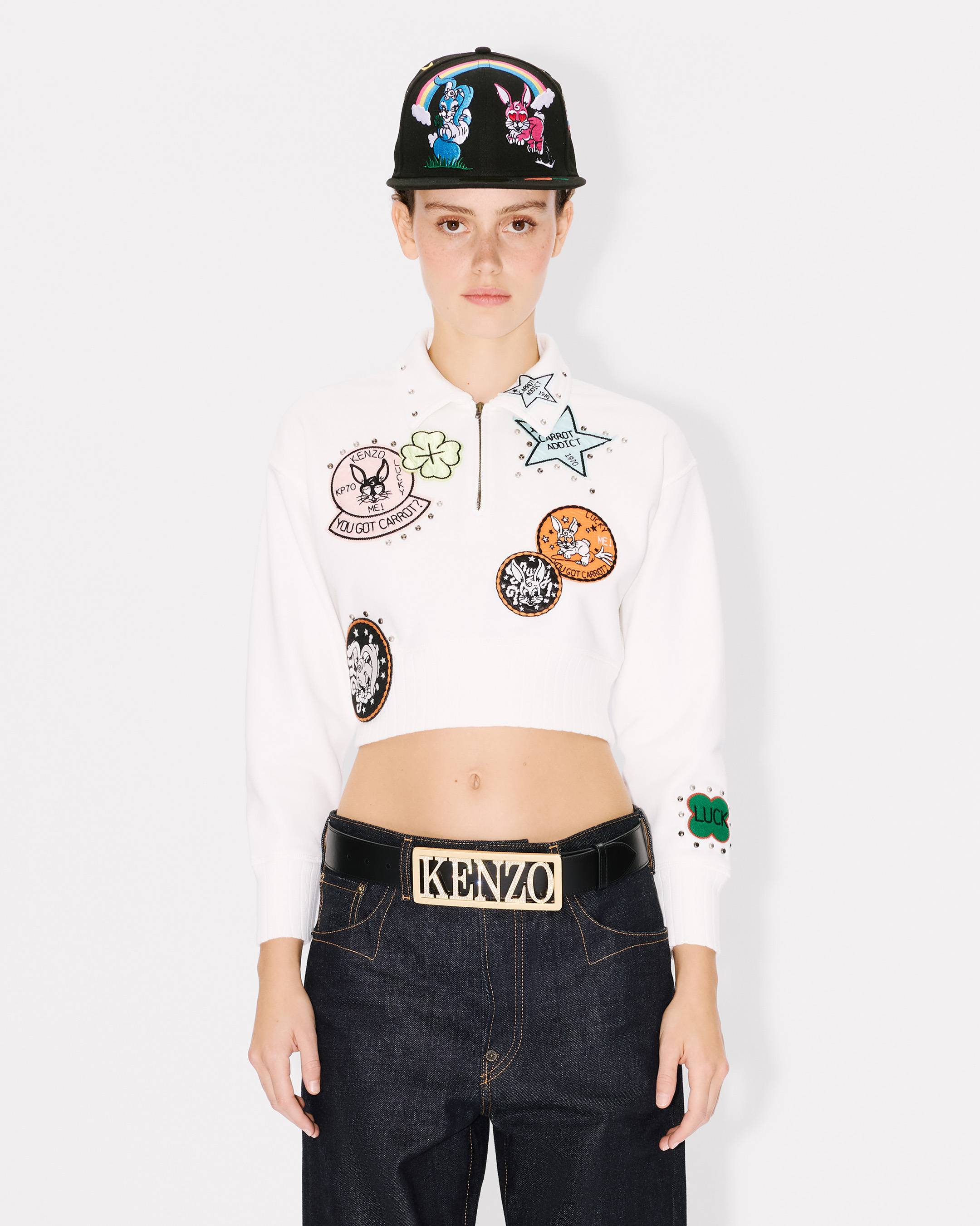 'KENZO Cartoon' embroidered cropped polo sweatshirt in cotton