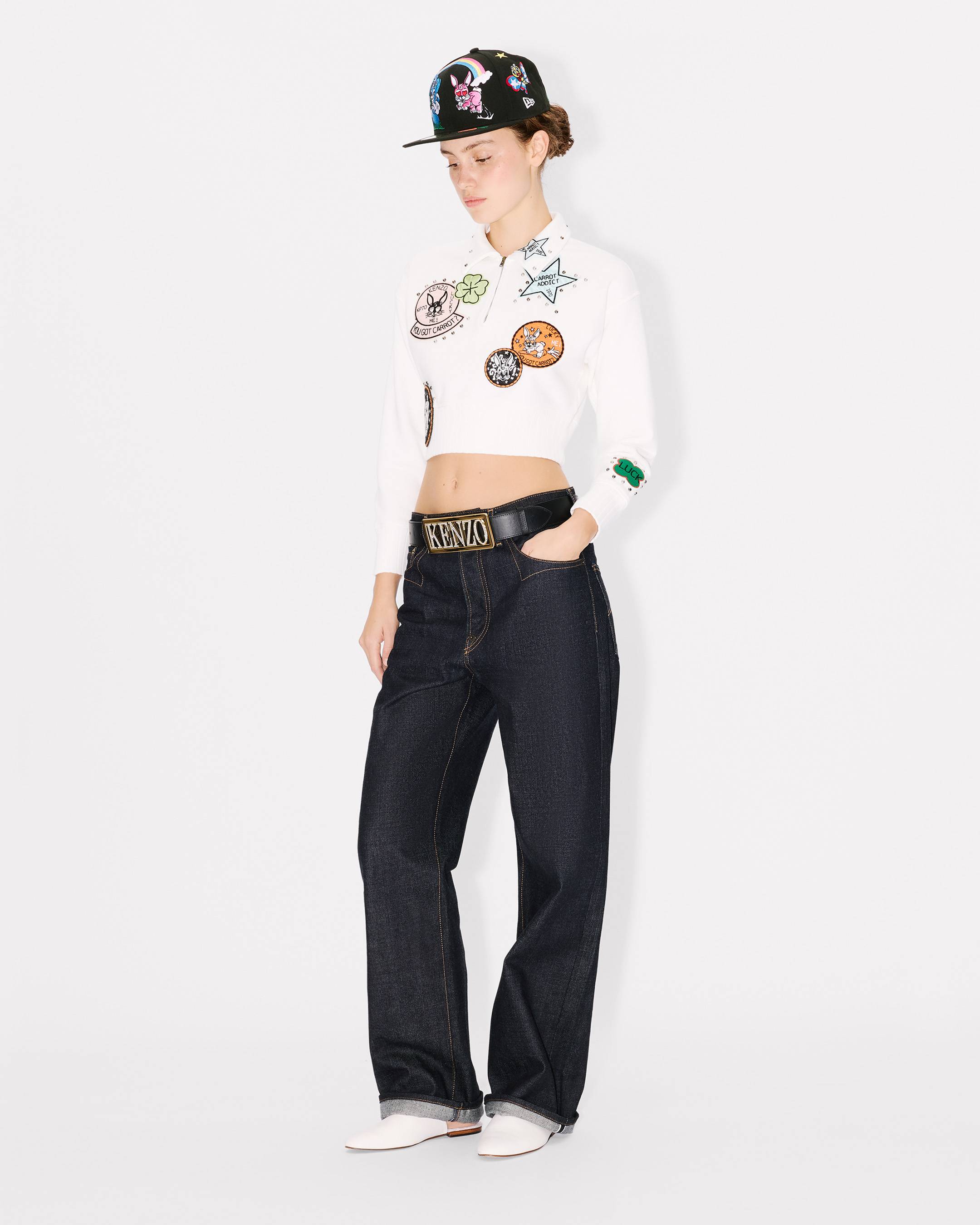 'KENZO Cartoon' embroidered cropped polo sweatshirt in cotton
