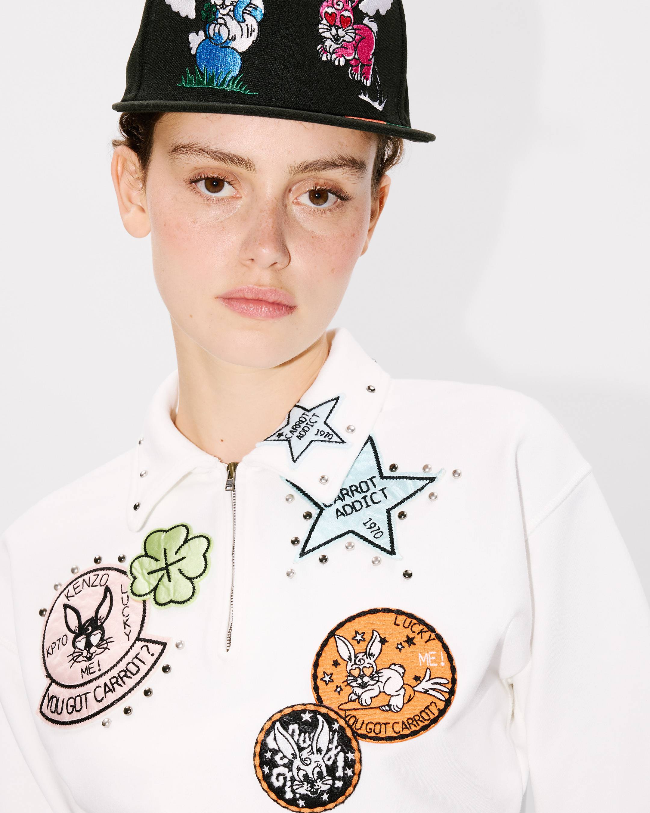 'KENZO Cartoon' embroidered cropped polo sweatshirt in cotton