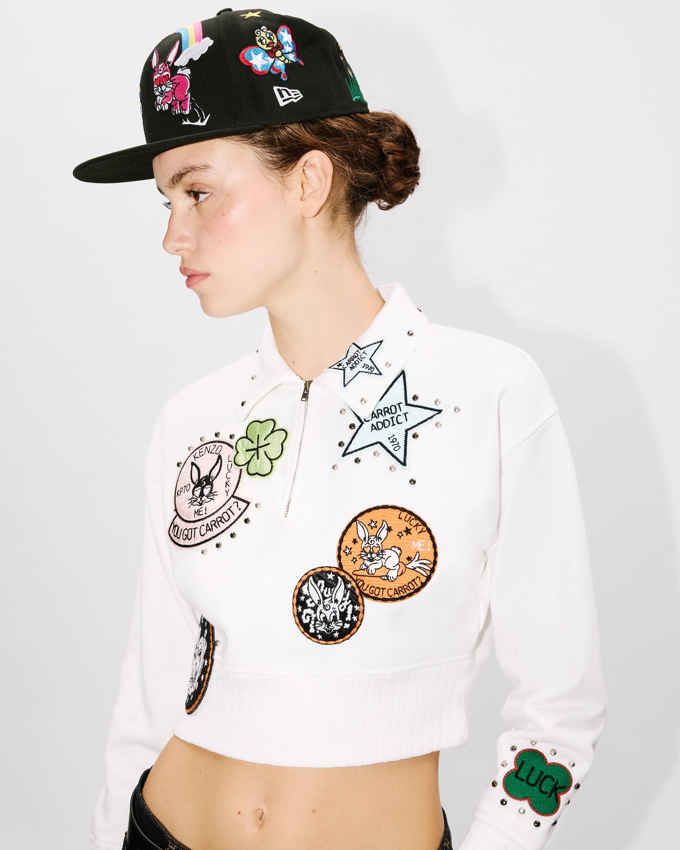 'KENZO Cartoon' embroidered cropped polo sweatshirt in cotton