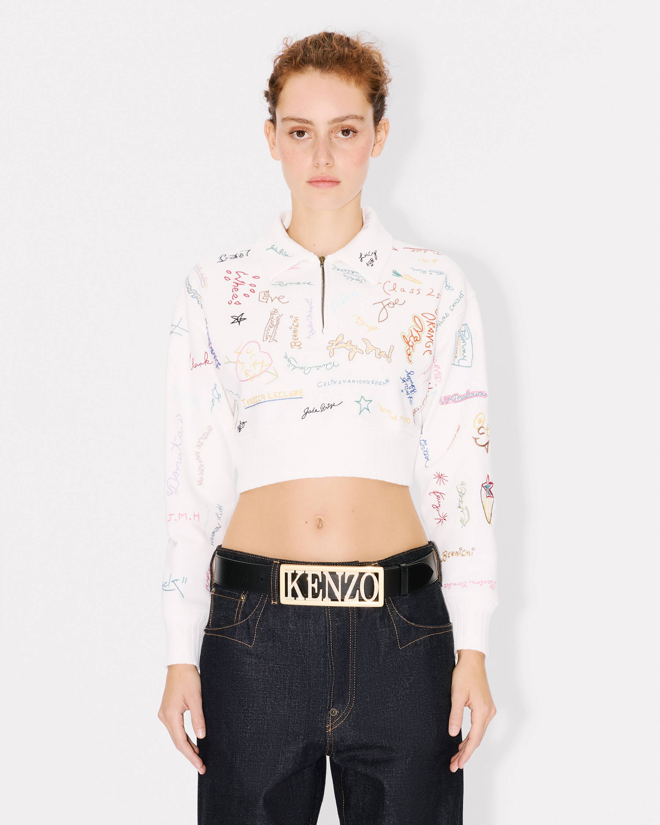 'KENZO Graduation' embroidered cropped polo sweatshirt in cotton