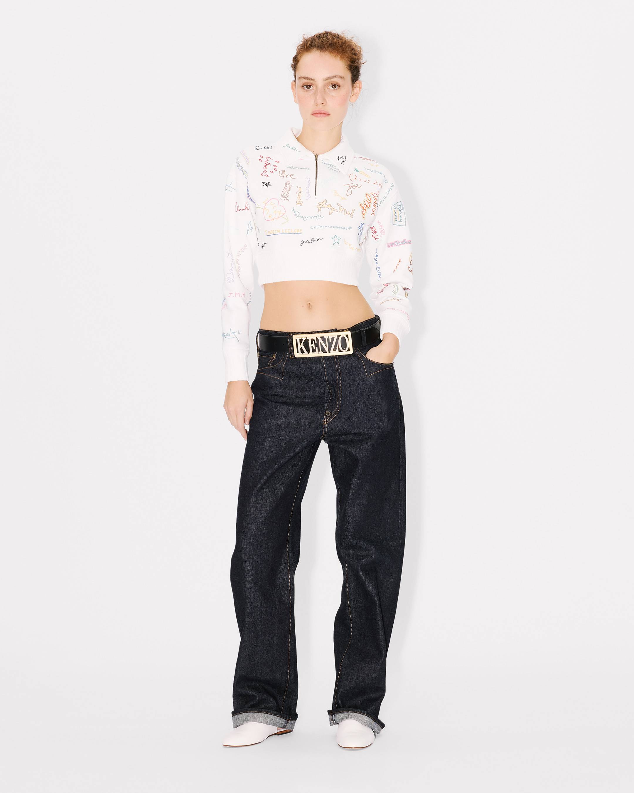 'KENZO Graduation' embroidered cropped polo sweatshirt in cotton