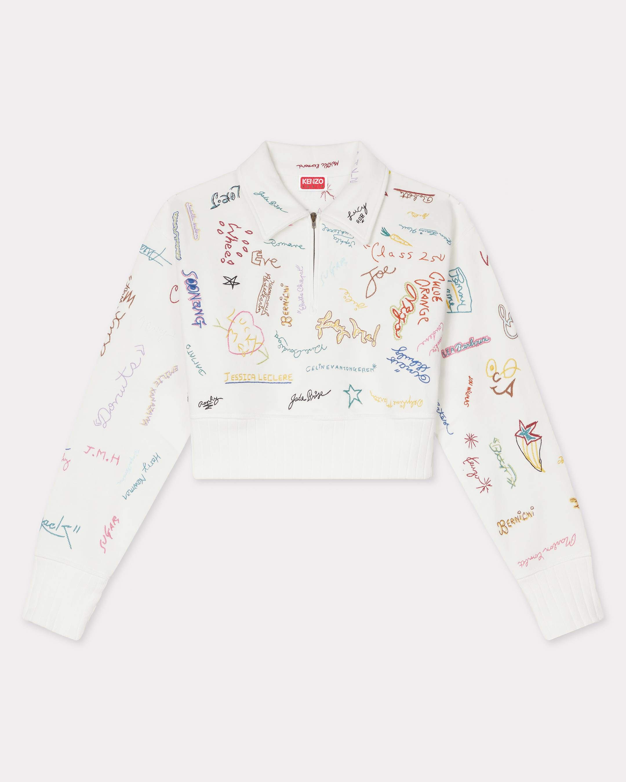 KENZO 'Kenzo Graduation' Embroidered Cropped Polo Sweatshirt In Cotton Off White - Womens Size S