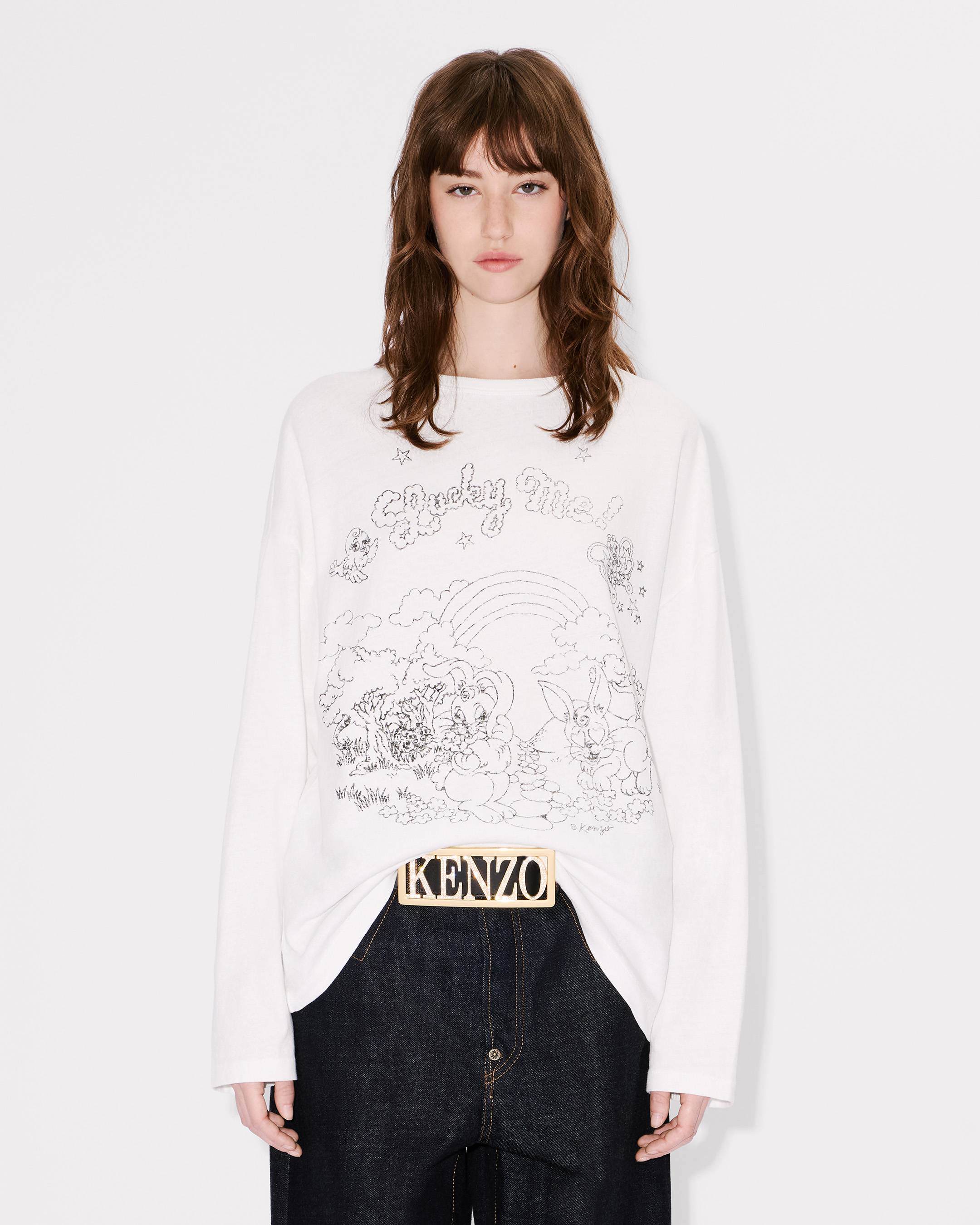 KENZO ' Cartoon' Coloring Long Sleeves T-shirt , Woman, Off White, Size Xs, Cotton