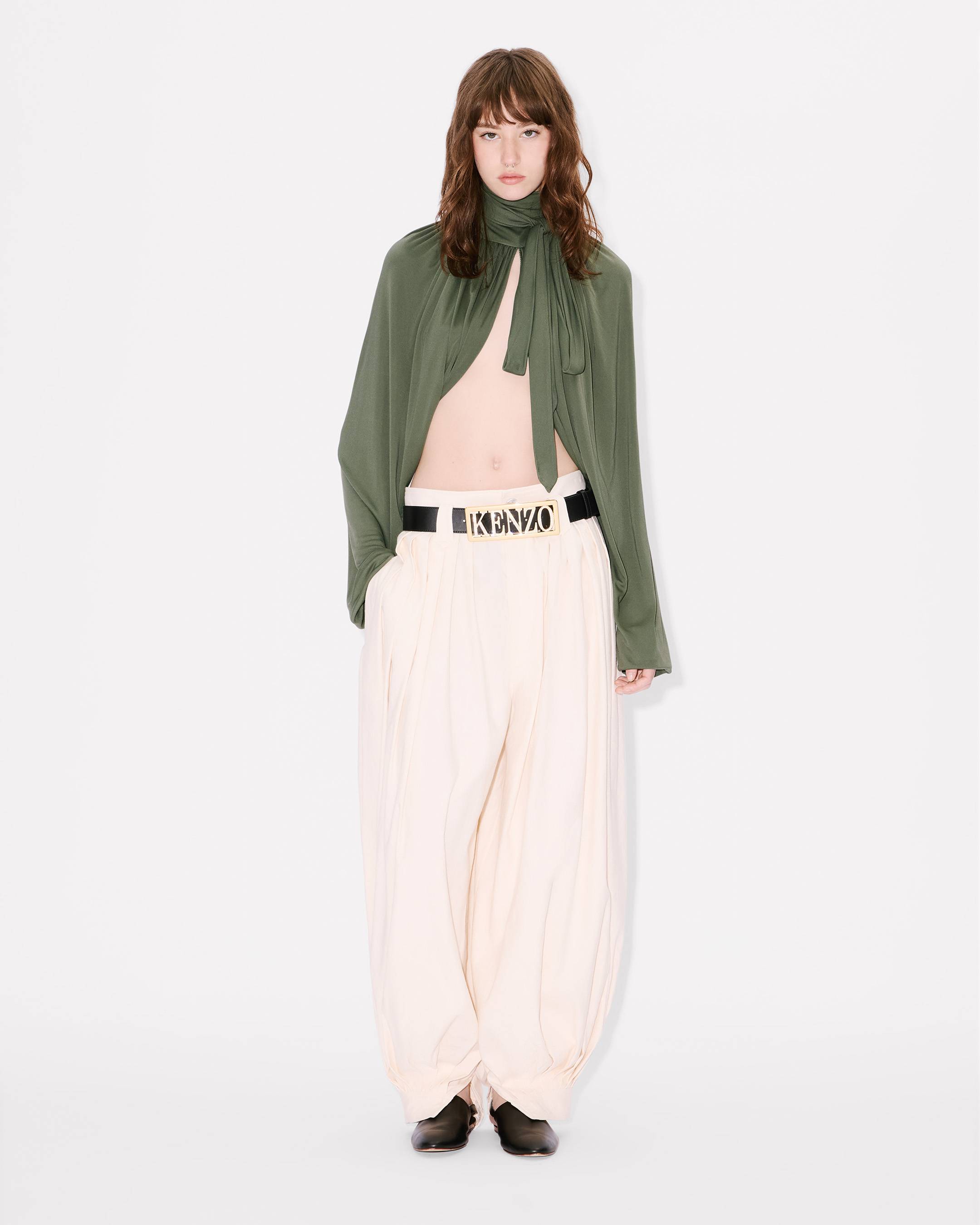 Draped top with balloon sleeves