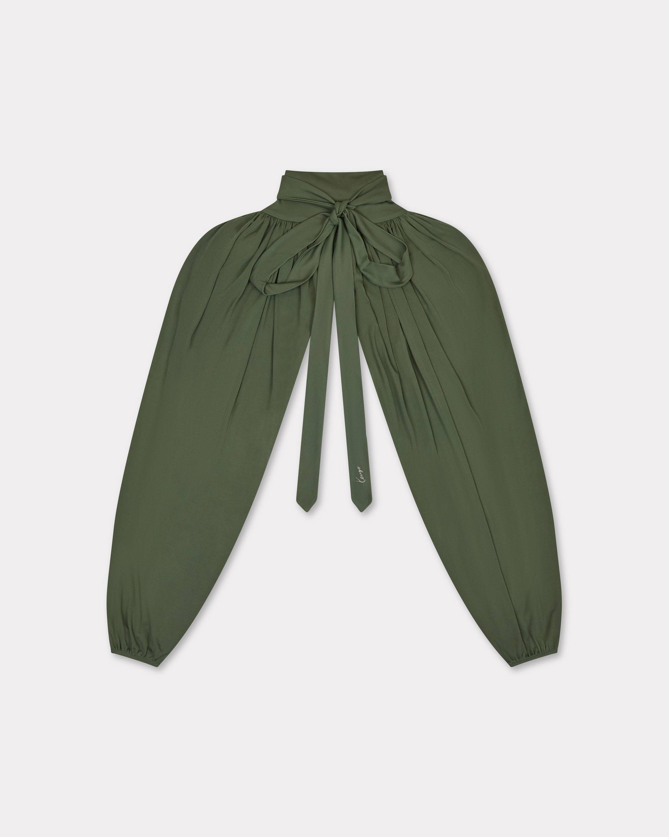KENZO Draped Top With Balloon Sleeves, Woman, Dark Khaki, Size Xl, Silk