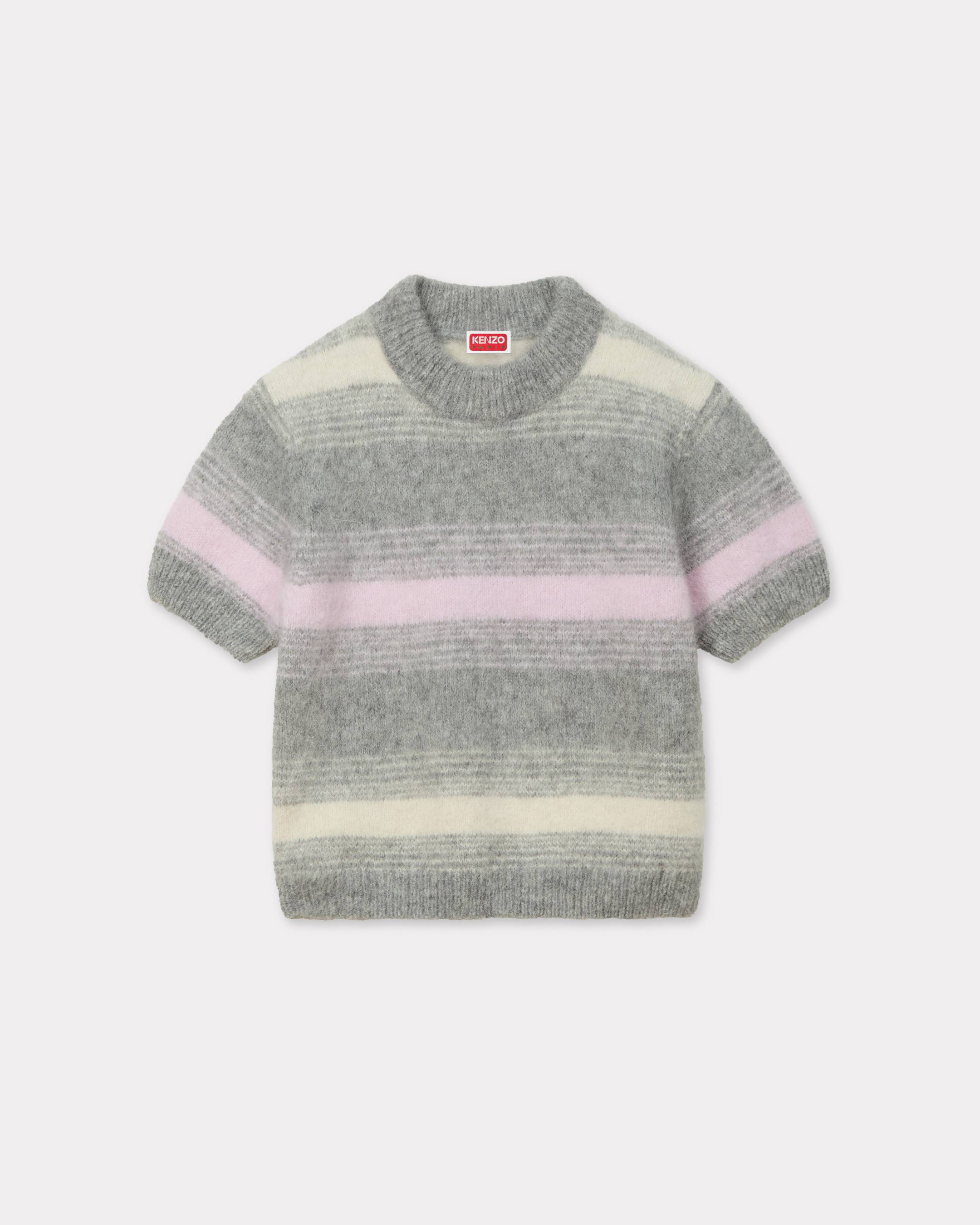 KENZO 'Kenzo Speed Stripe' Hairy Knitted Top In Mixed Alpaca Wool Pale Grey - Womens Size M