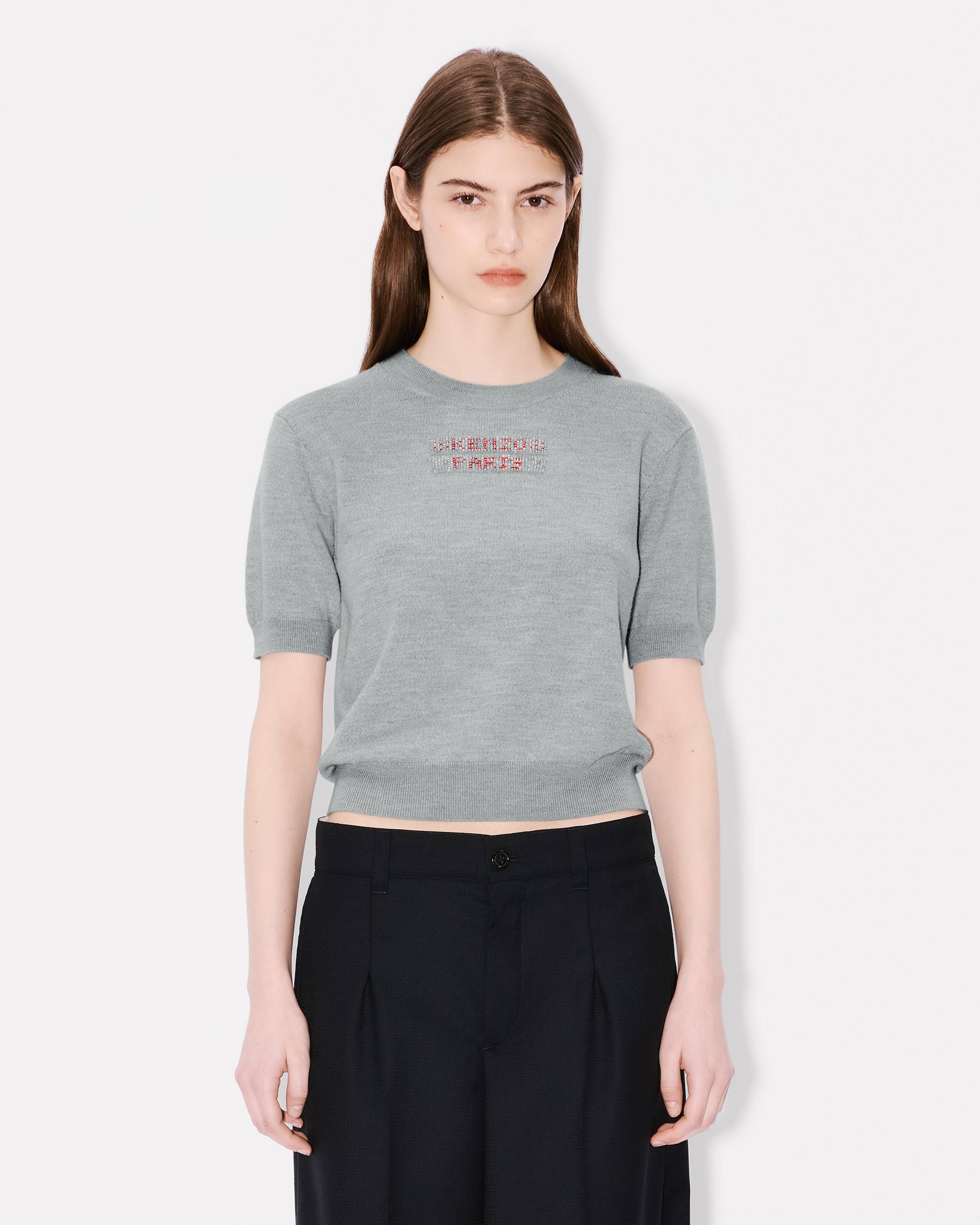 Beaded trims top in light wool