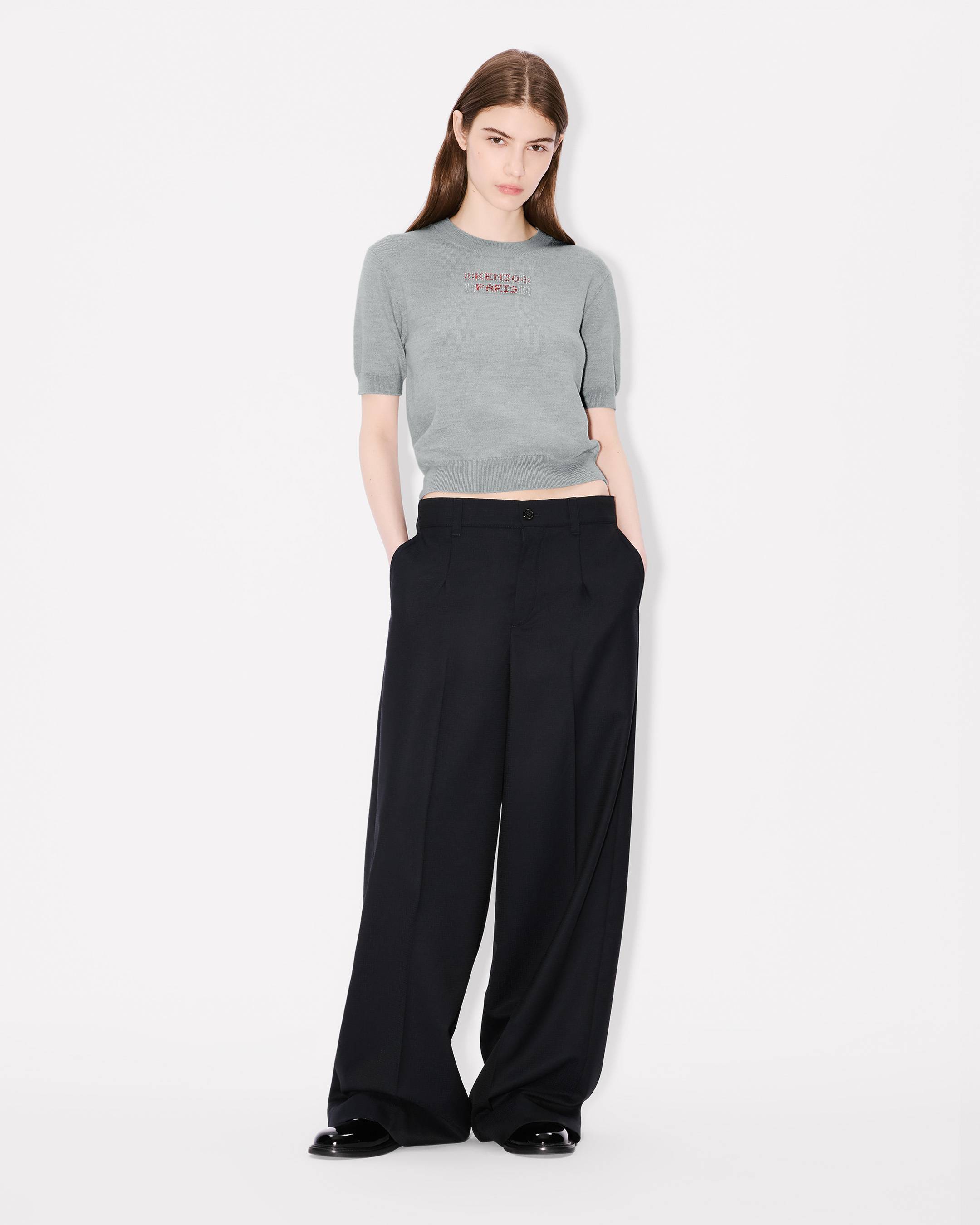 Beaded trims top in light wool